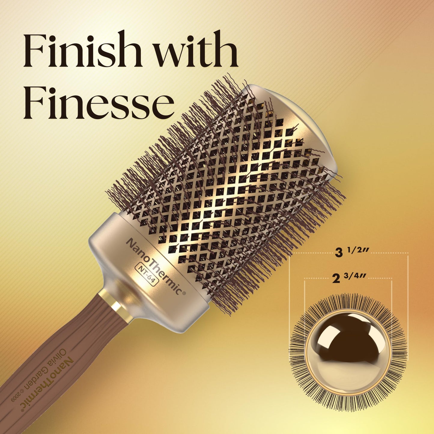 Olivia Garden NanoThermic Ceramic + Ion Round Brush 2¾" NT-64 | Pro Blowout Brush for Normal to Thick Hair, Smooth & Volumizing Styling