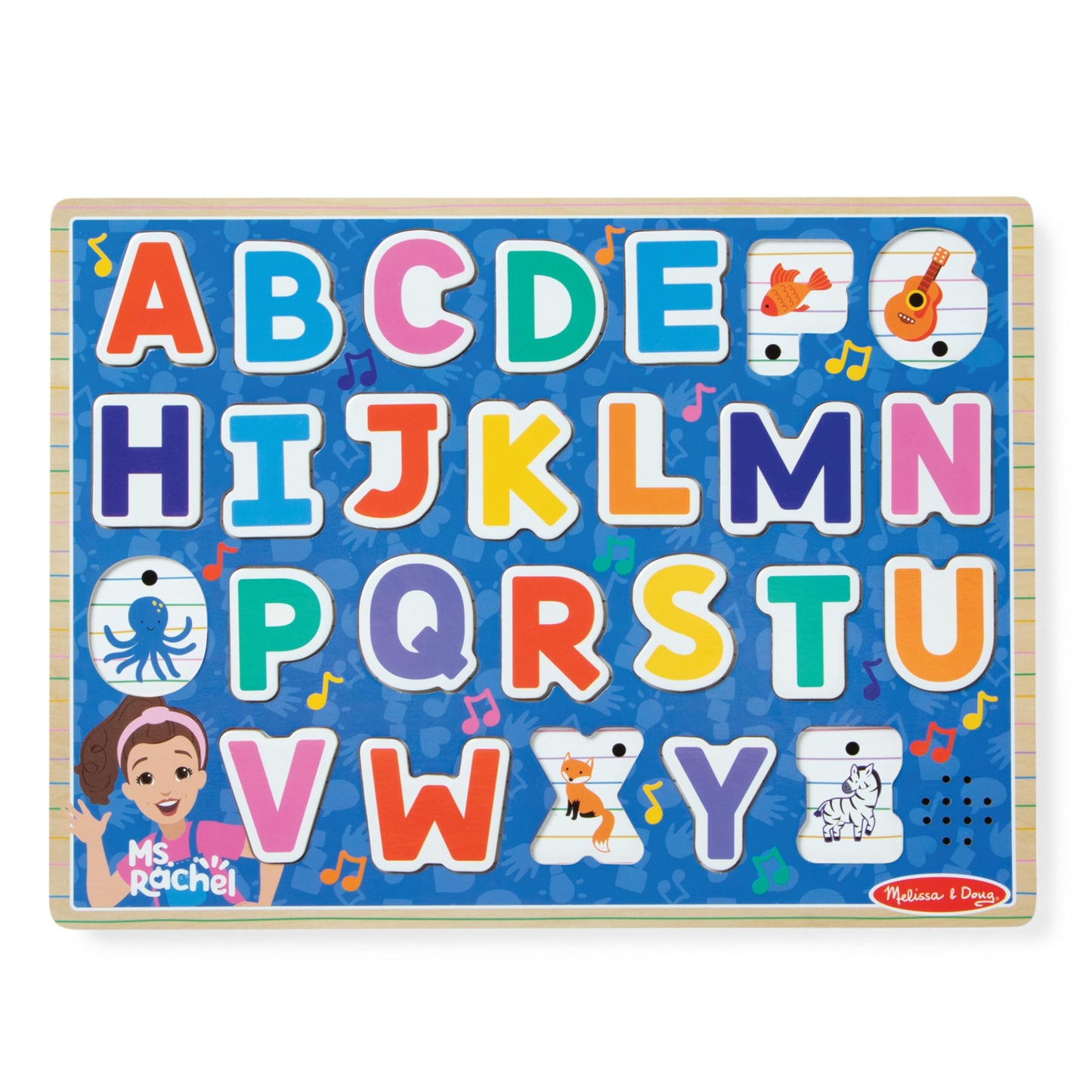 Melissa & Doug Ms. Rachel Wooden Phonics Alphabet Sound Puzzle – 24-Piece Toddler Toy with Light-Activated Sounds, Ages 2+, FSC Certified
