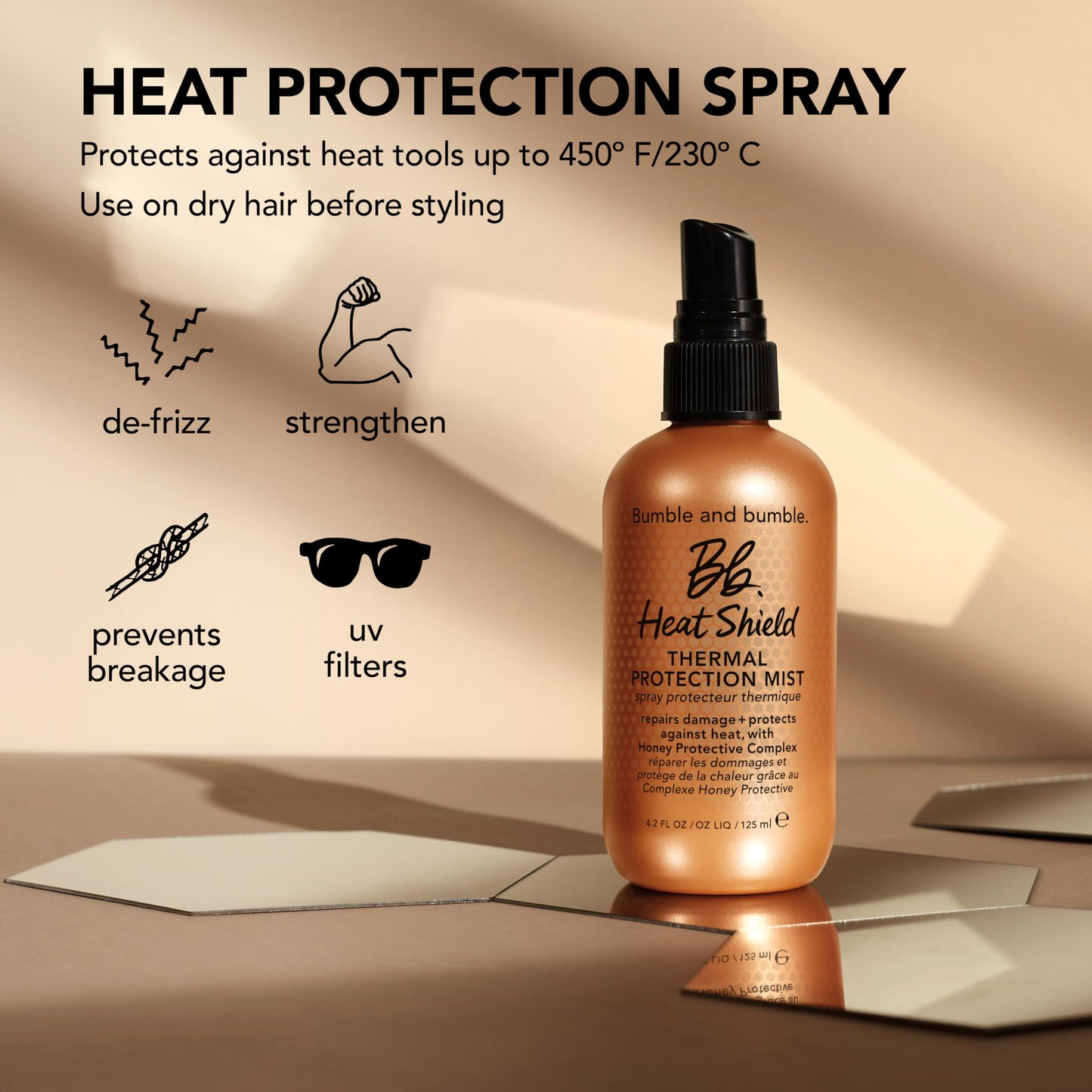 Bumble and bumble Heat Shield Thermal Protection Mist | Frizz Control & Damage Repair | Heat Protectant Spray for All Hair Types, Travel Size 2 Fl Oz