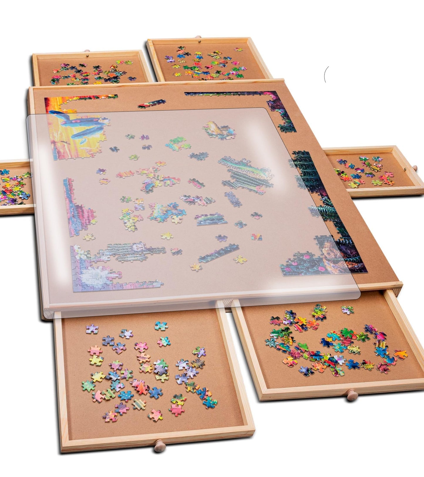 PlayVibe 1500-Piece Puzzle Board with Drawers & Cover – Portable Jigsaw Solve Station with Tray, Accessories & Raised Edges to Prevent Slipping