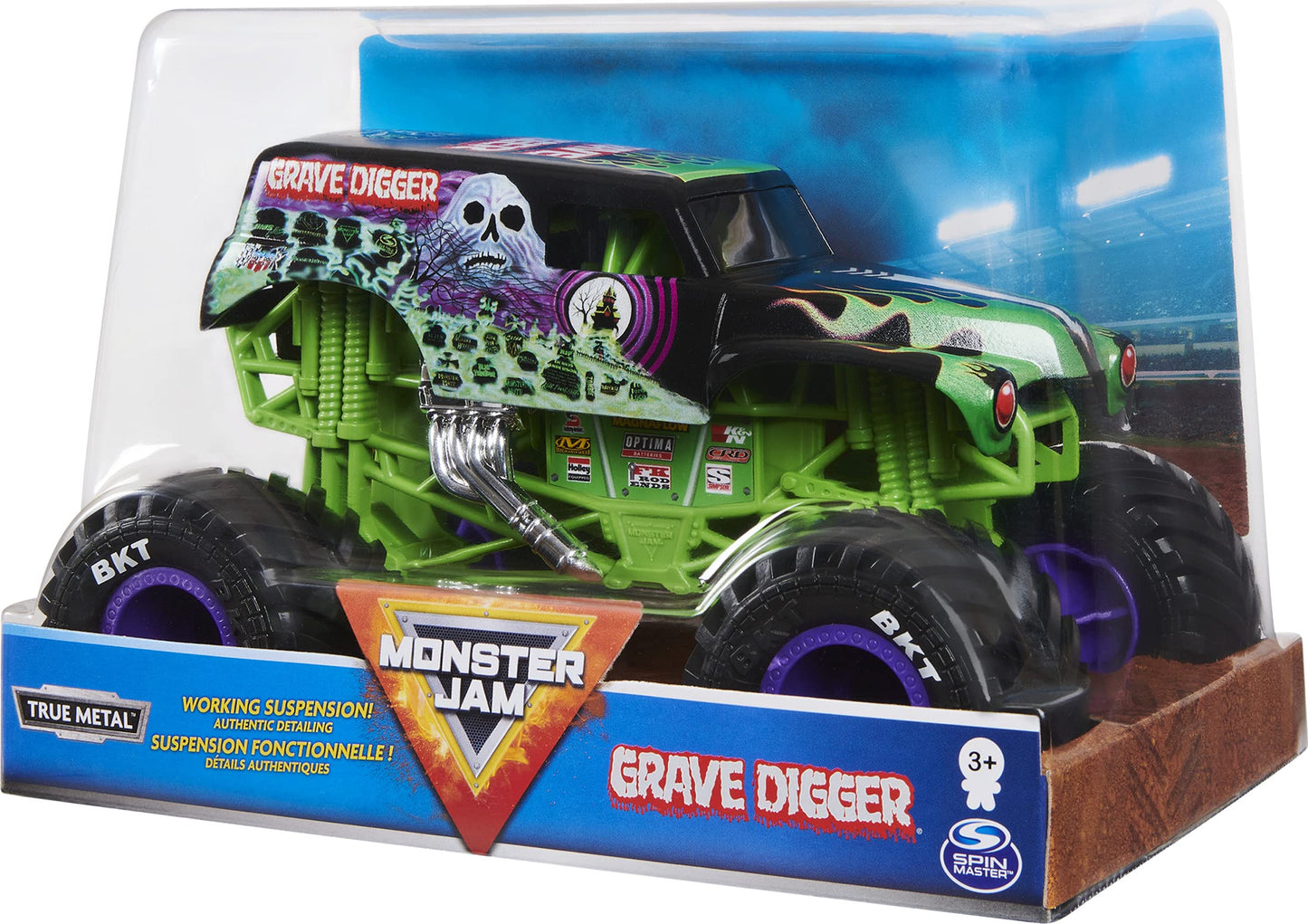 Monster Jam Grave Digger 1:24 Die-Cast Truck with Chrome Rims & BKT Tires – Collectible Toy for Fans, Playsets & Birthday Gifts