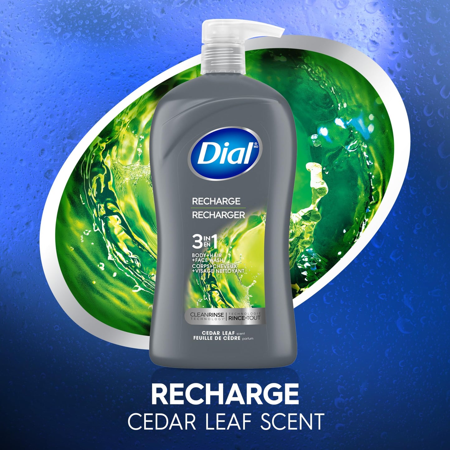 Dial Men 3in1 Body, Hair and Face Wash, Recharge, 32 fl oz