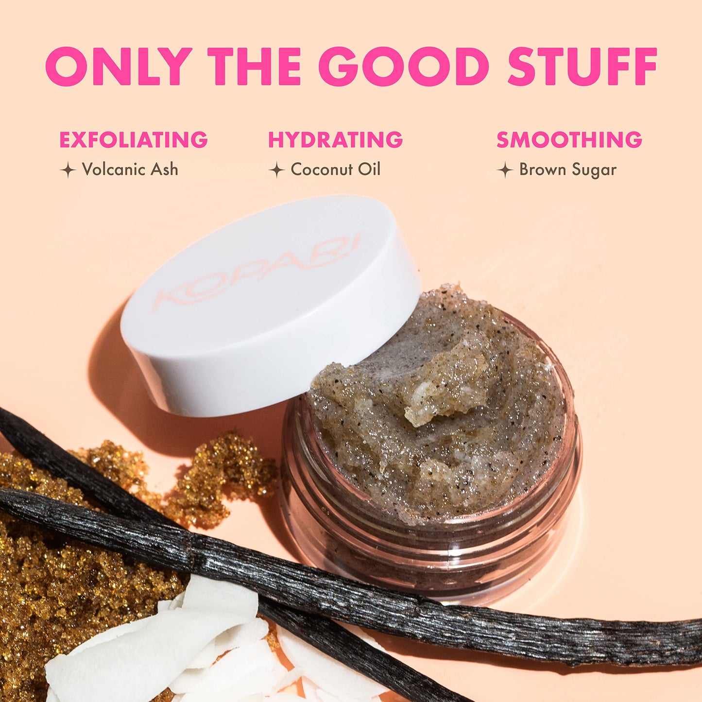 Kopari Coconut Lip Scrubby – Exfoliating & Hydrating Lip Scrub with Volcanic Sand, Brown Sugar & Coconut Oil, Vanilla, Vegan