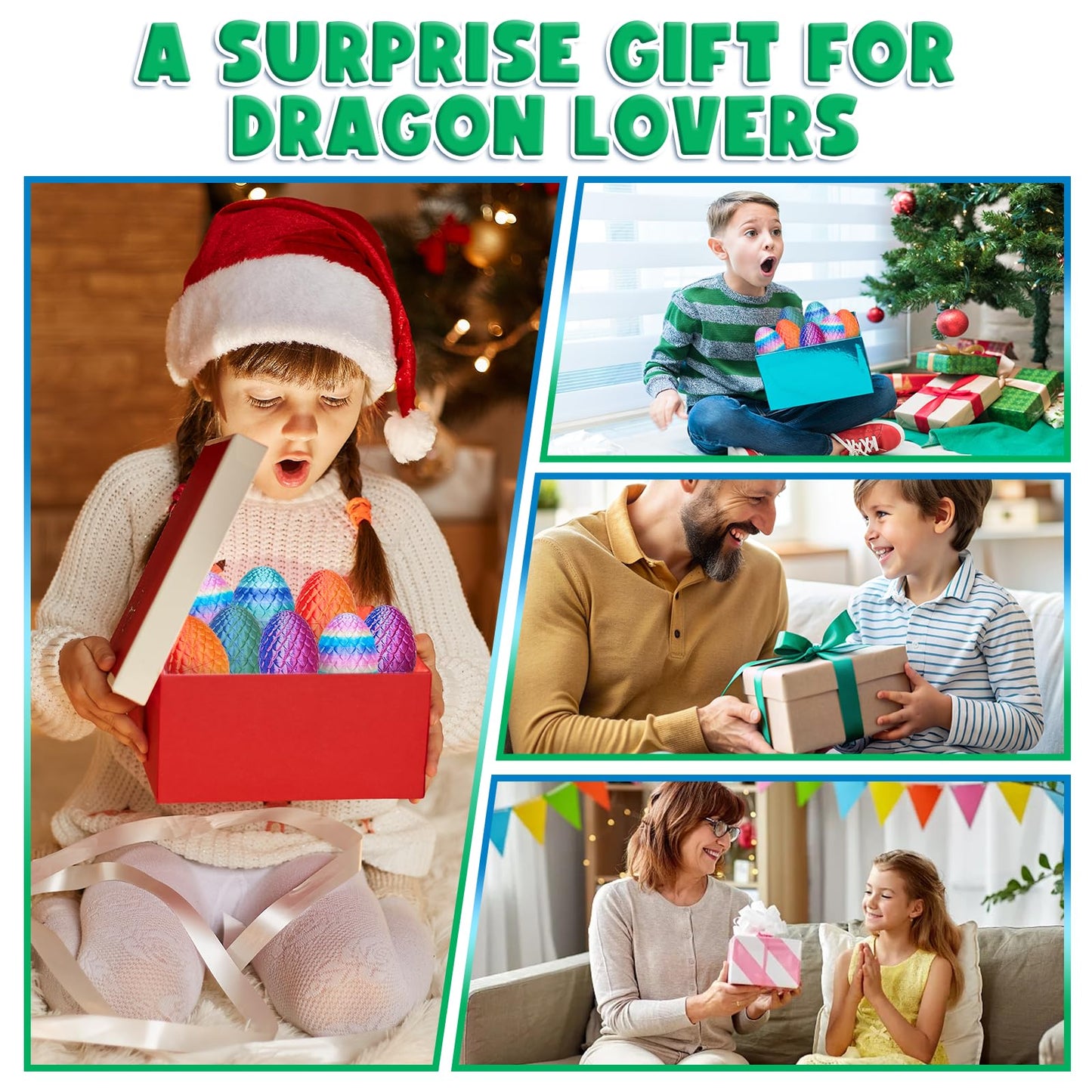 Aousin 3D Printed Dragon Eggs with 4 Dragons Inside - Swappable Wing, Flexible Articulated Magnetic Dragons Animals Fidget Toy for Kids (Purple+Blue)