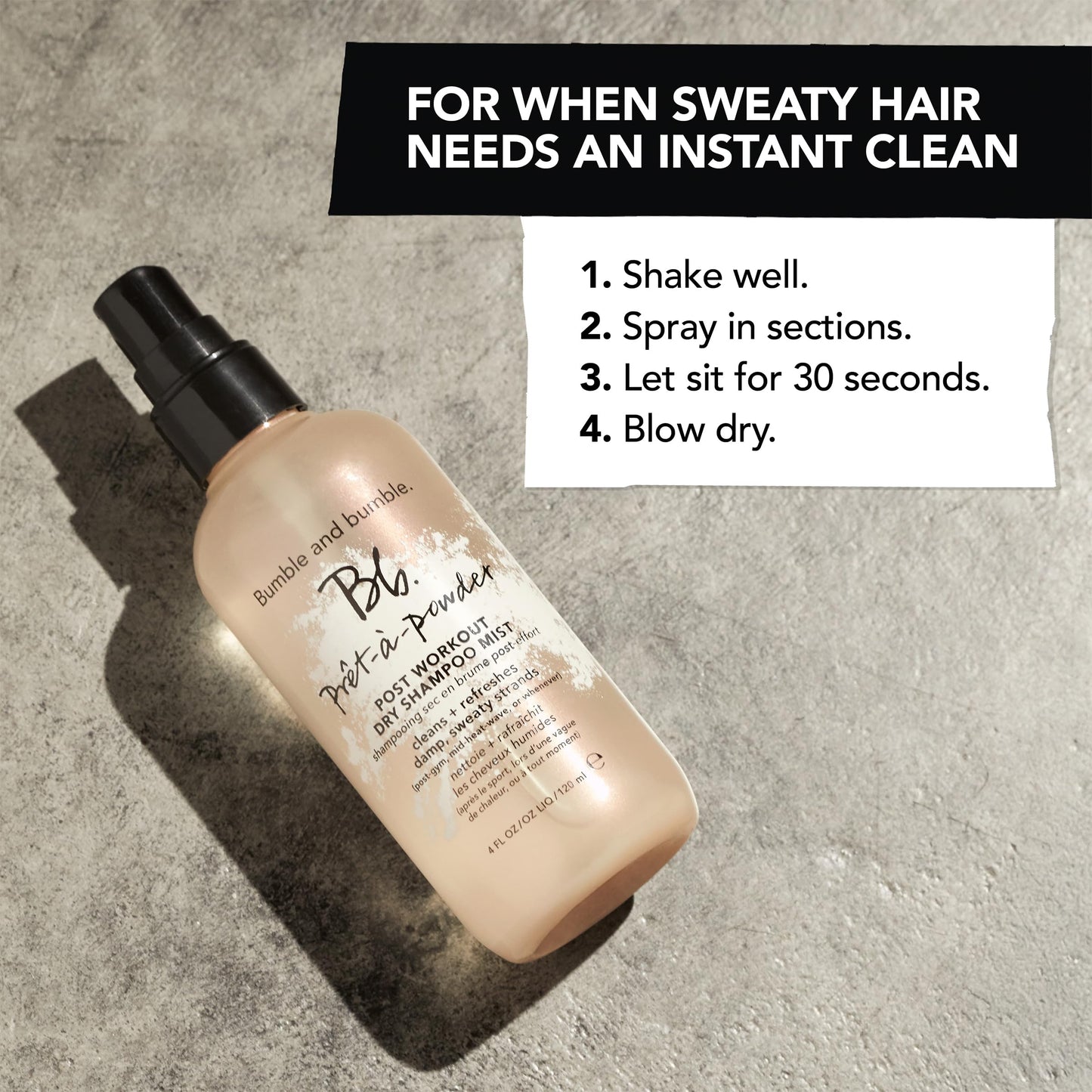 Bumble and bumble Prêt-à-powder Post Workout Dry Shampoo Mist | Non-Aerosol Hair Refresher for Sweaty Hair | Odor Eliminator for All Hair Types, 4 Fl Oz