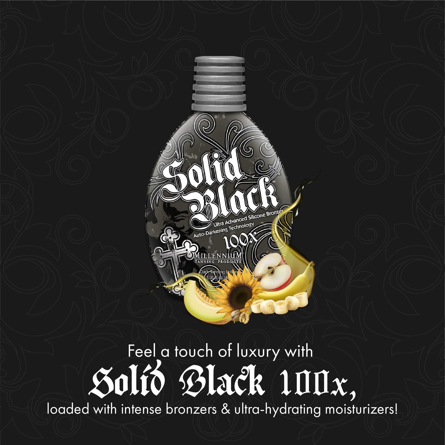 Millennium Tanning SOLID BLACK 100X Dark Tanning Lotion Indoor Outdoor Tan Enhancing Silicone Bronzer Tanning Bed Lotion 13.5 Fl oz (400 ml)