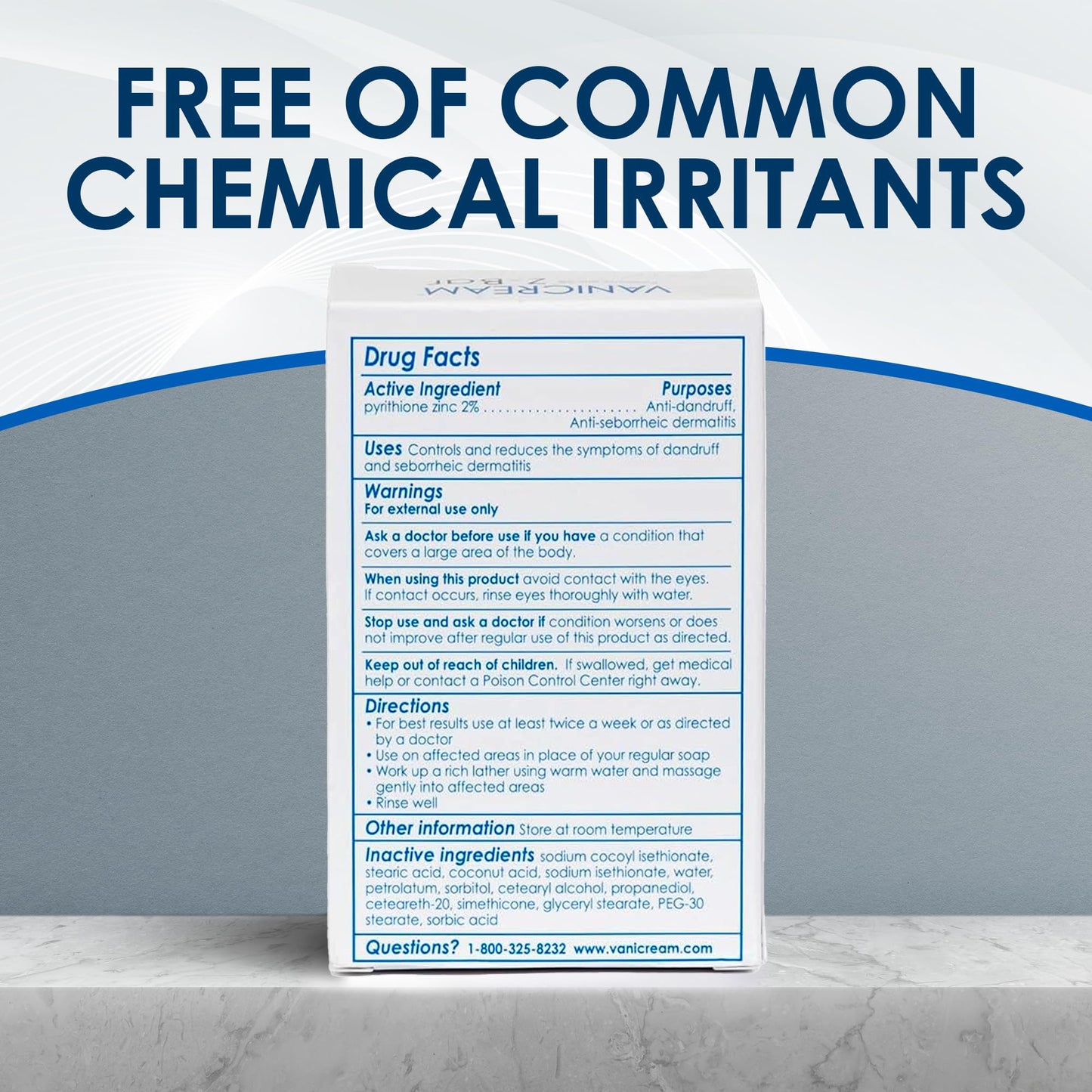 Vanicream Z Bar Medicated Soap for Seborrheic Dermatitis & Dandruff, 2% Pyrithione Zinc, Soothes Itching & Redness, 3.5 oz