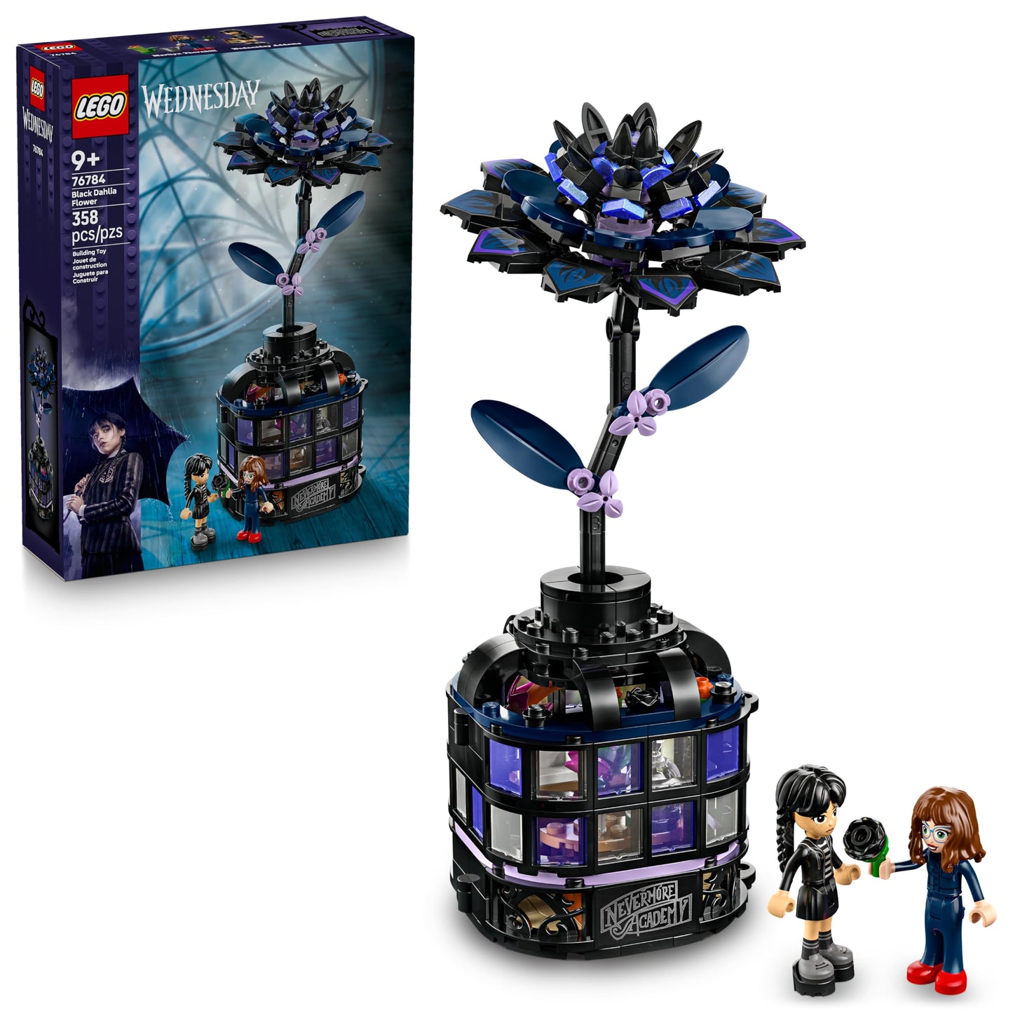 LEGO Wednesday Black Dahlia Flower Set - Building Toy for Kids 9+ with Wednesday & Professor Minidolls, Pretend Play Gift 76784