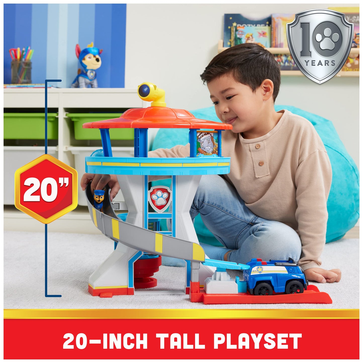 Paw Patrol Lookout Tower Playset with Toy Car Launcher, 2 Chase Action Figures, Chase’s Police Cruiser and Accessories, Kids Toys for Ages 3 and up
