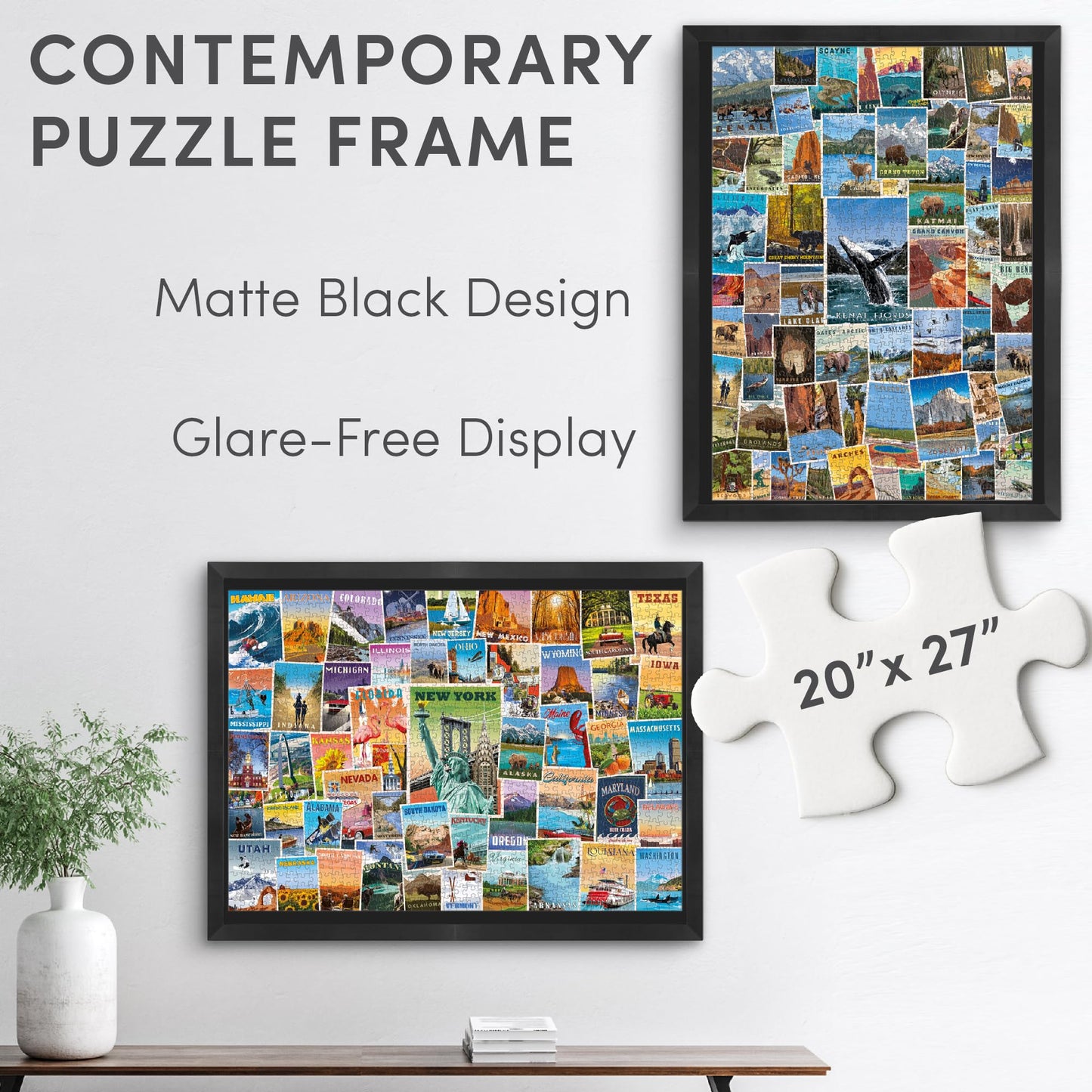 Funwares 20x27 Puzzle Frame – Matte Black Finish, Easy Assembly, Lightweight Design, Fits 1000 Piece Puzzles, Built-In Hanging Hooks