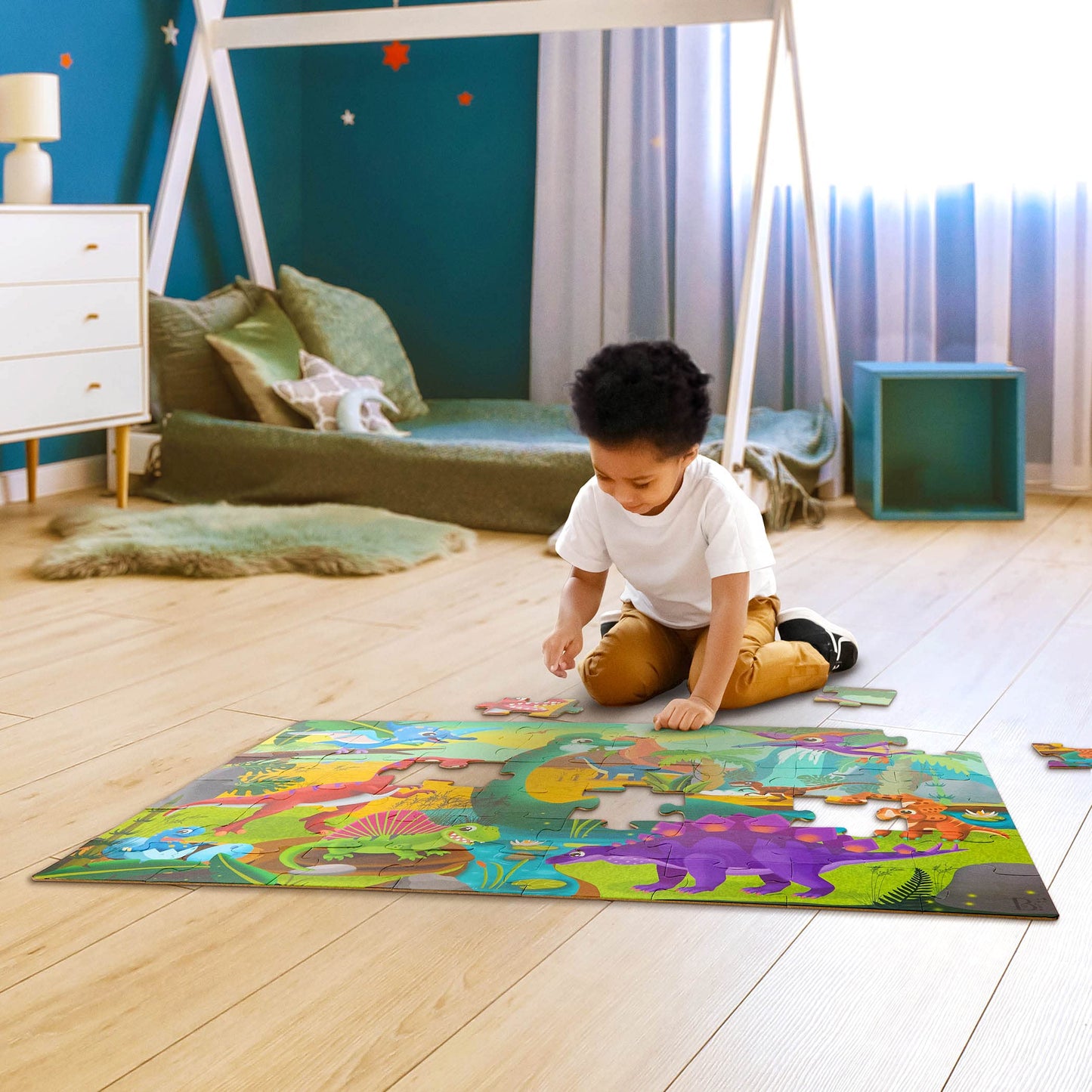 B. toys Gigantic 2-Pack Floor Puzzle – Sea & Dinosaur 48-Piece Jigsaw for Kids, 2x3 Ft Large Educational Puzzle for Toddlers 3+