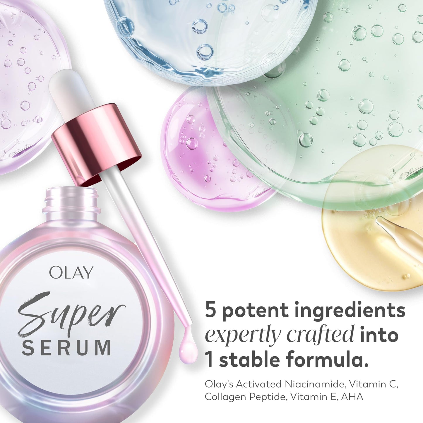 Olay Super Serum with Niacinamide, Vitamins C & E, Collagen Peptide & AHA – 5-in-1 Face Serum for Brightening, Hydrating & Firming, 1.7 oz