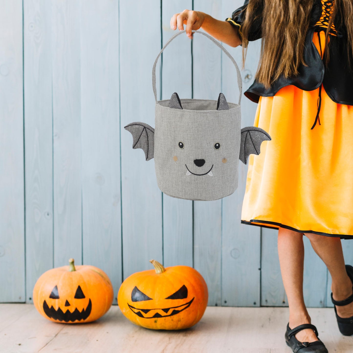 MON AMI Bat Halloween Treat Bag – 8" Plush Trick-or-Treat Basket with Soft Straps, Fun Party Favor & Holiday Décor Essential