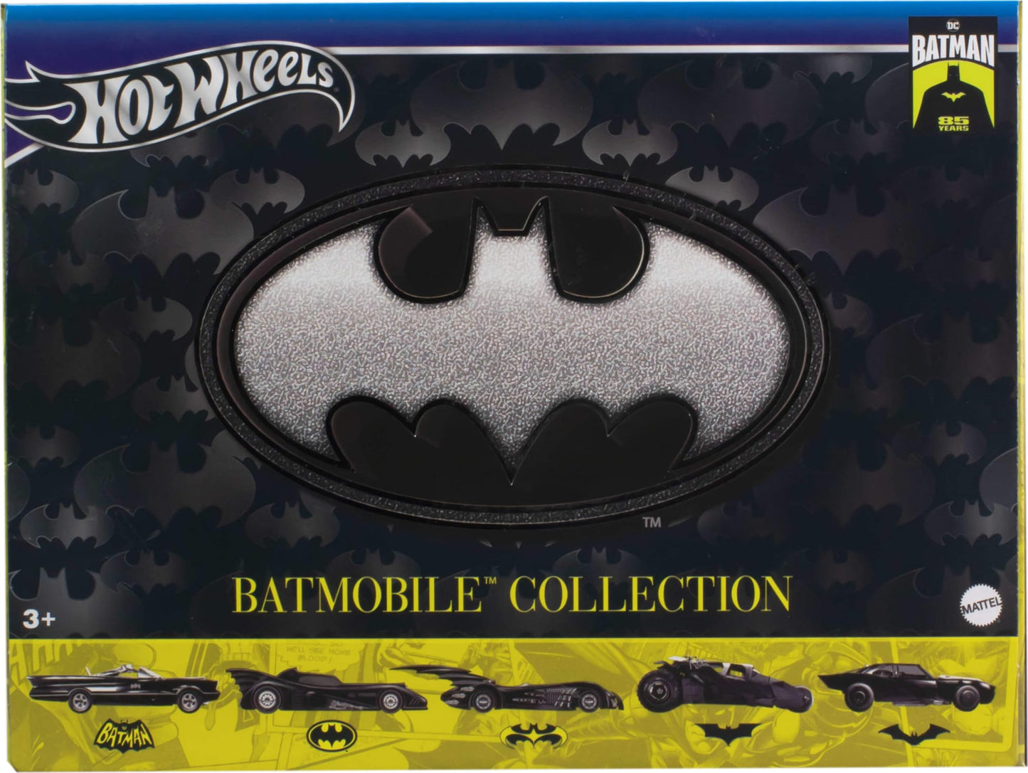 Hot Wheels 1:64 Scale Die-Cast Toy Cars, Set of 5 Batman 85th Anniversary Vehicles Featuring 5 Different Batmobile Replicas in Commemorative Packaging