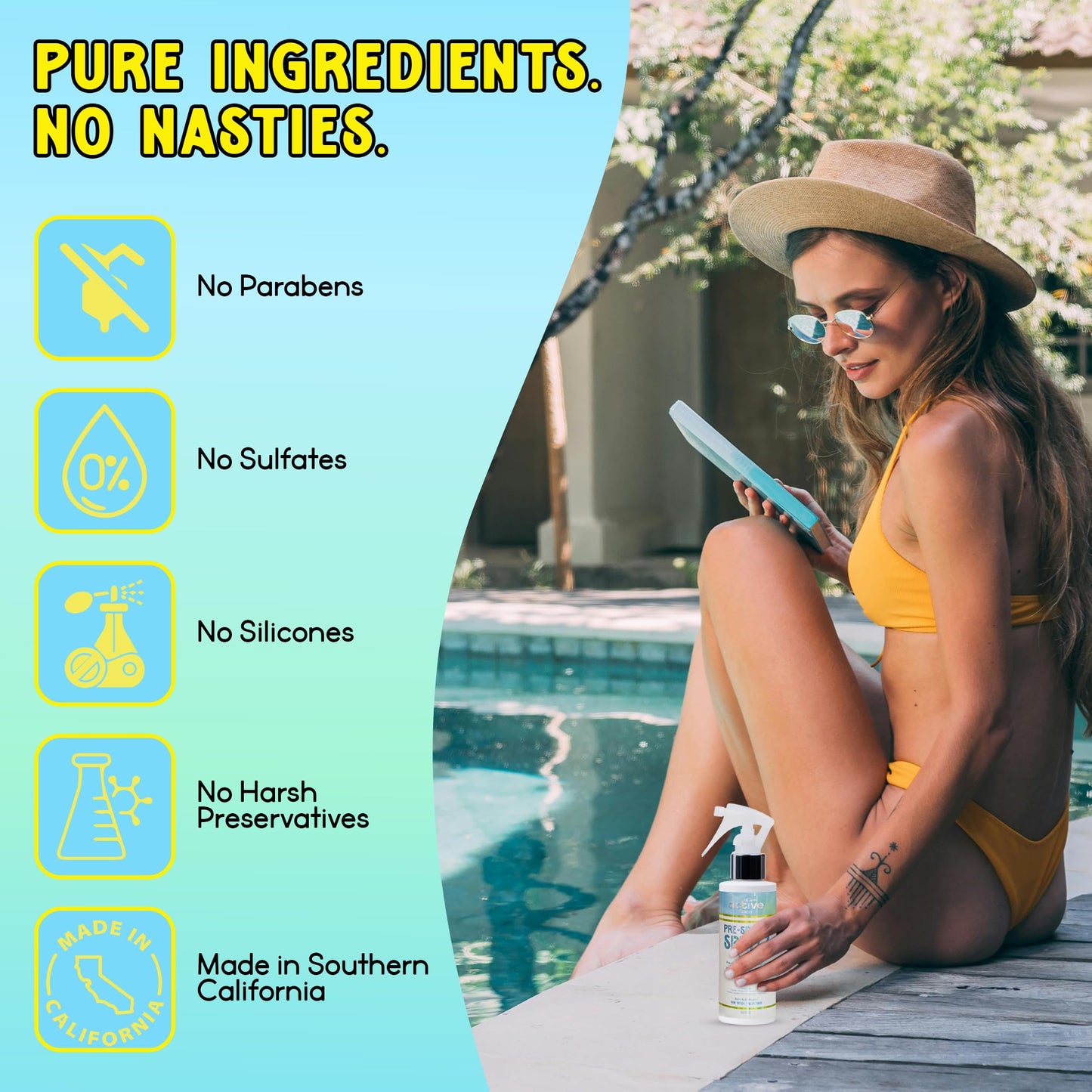 Active COCO Pre Swim Hair Protection Spray | Shields from Chlorine, Salt & Heat | Coconut Oil, Jojoba, Aloe & Vitamin E | pH Balanced, Made in USA