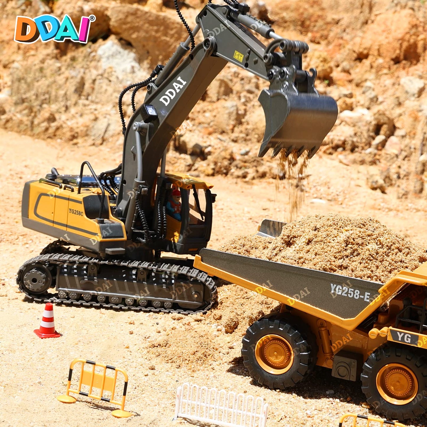 DDAI RC Excavator Toy for Kids – Rechargeable Remote Control Construction Digger with Metal Shovel, Gift for Boys Ages 3-12+