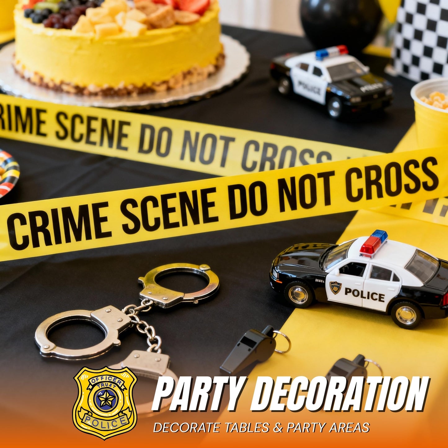 Halloween Crime Scene Decorations Kit - Mystery Dinner Party Supplies with Crime Scene Tape, 25 Evidence Markers & 25 Crime Object Cards