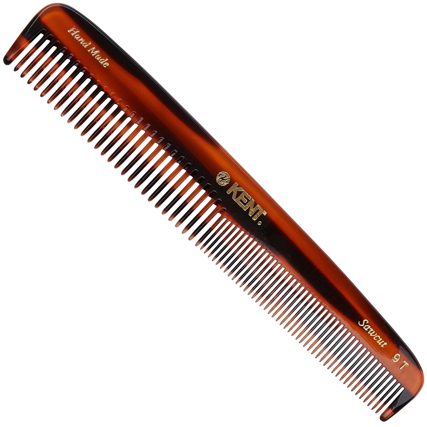 Kent 9T Tortoiseshell Fine & Wide Tooth Comb – Large Handmade Saw-Cut Hair Comb for Wet or Dry Hair, Detangling & Styling, Made in England