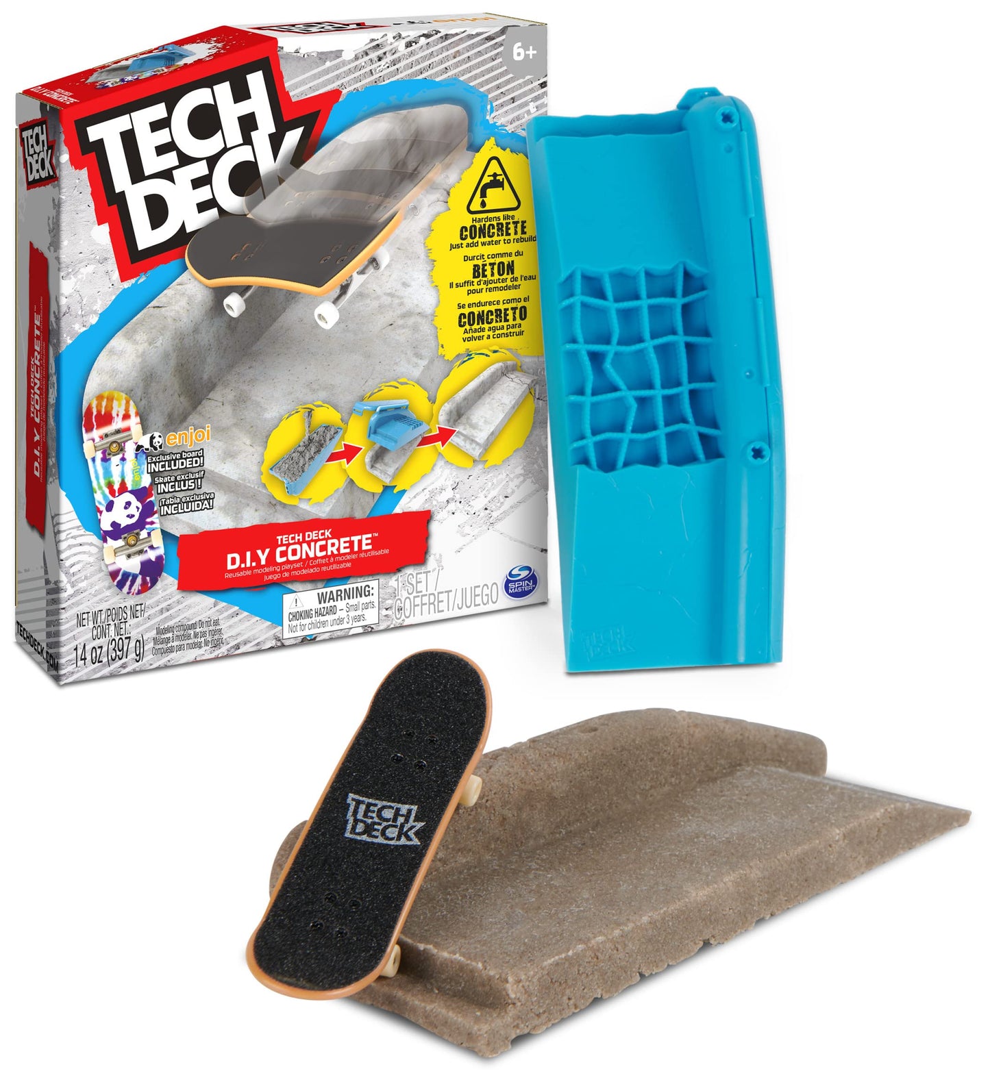TECH DECK DIY Concrete Modeling Playset with Enjoi Fingerboard, Rail & Molds | Reusable Skatepark Kit Toy for Kids Boys & Girls Ages 6+