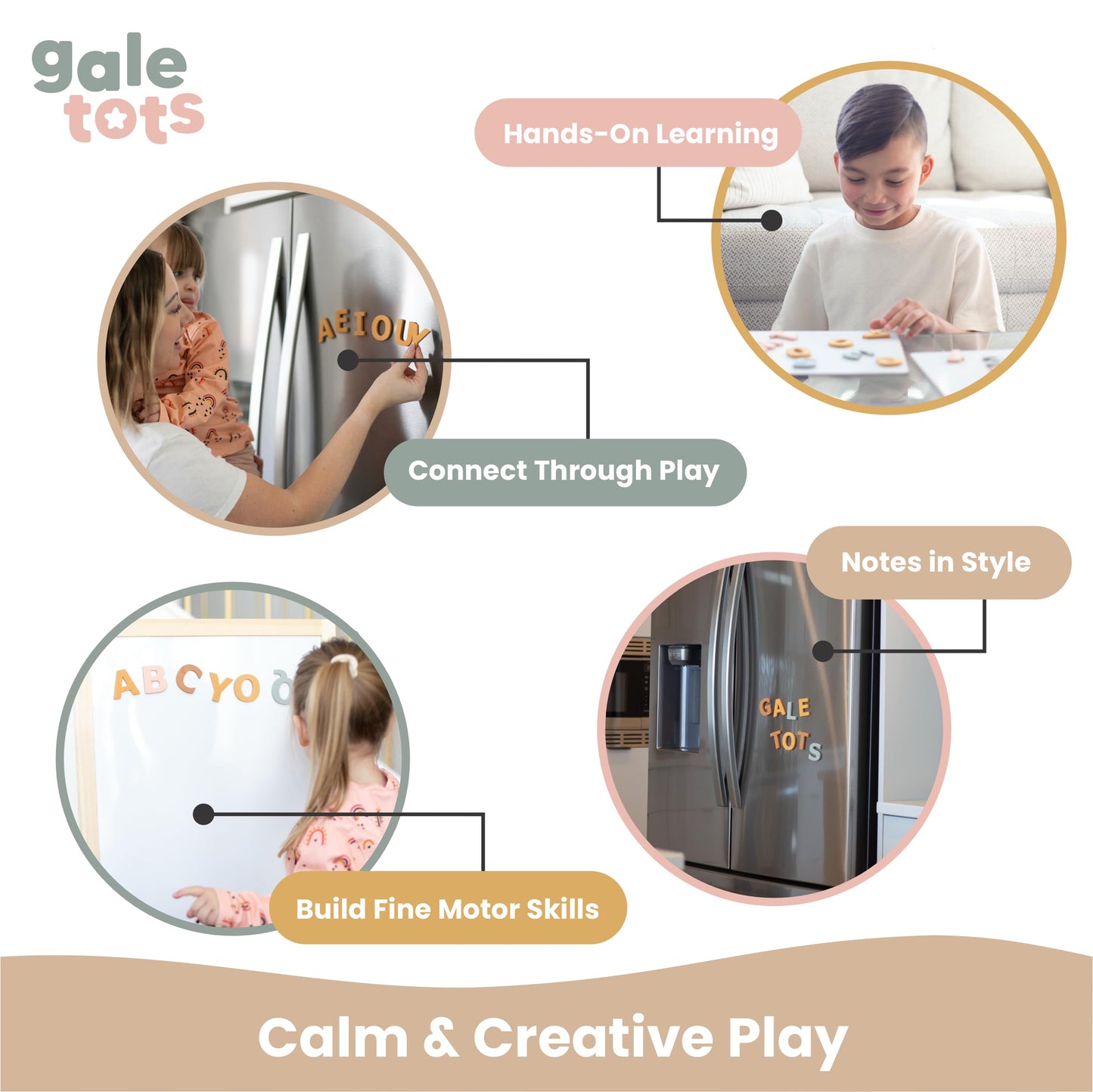 Gale Tots Magnetic Letters and Numbers - 135 PCS Alphabet Magnets in Soft Foam - Neutral Aesthetic Colors ABC Fridge Magnets for Kids