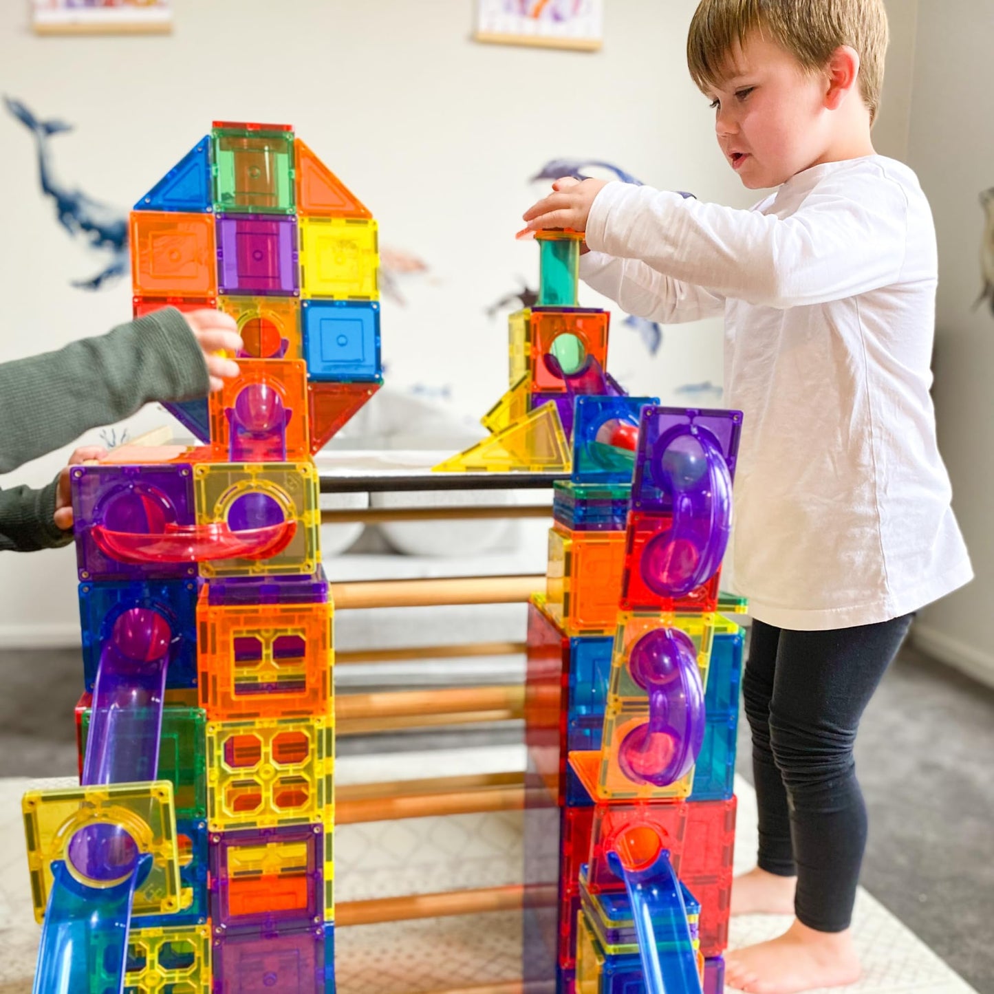 Learn & Grow Magnetic Marble Run Expansion Pack - 88PCS STEM Marble Track, Magnet Tiles & Accessories, Building Toy for Kids 5+