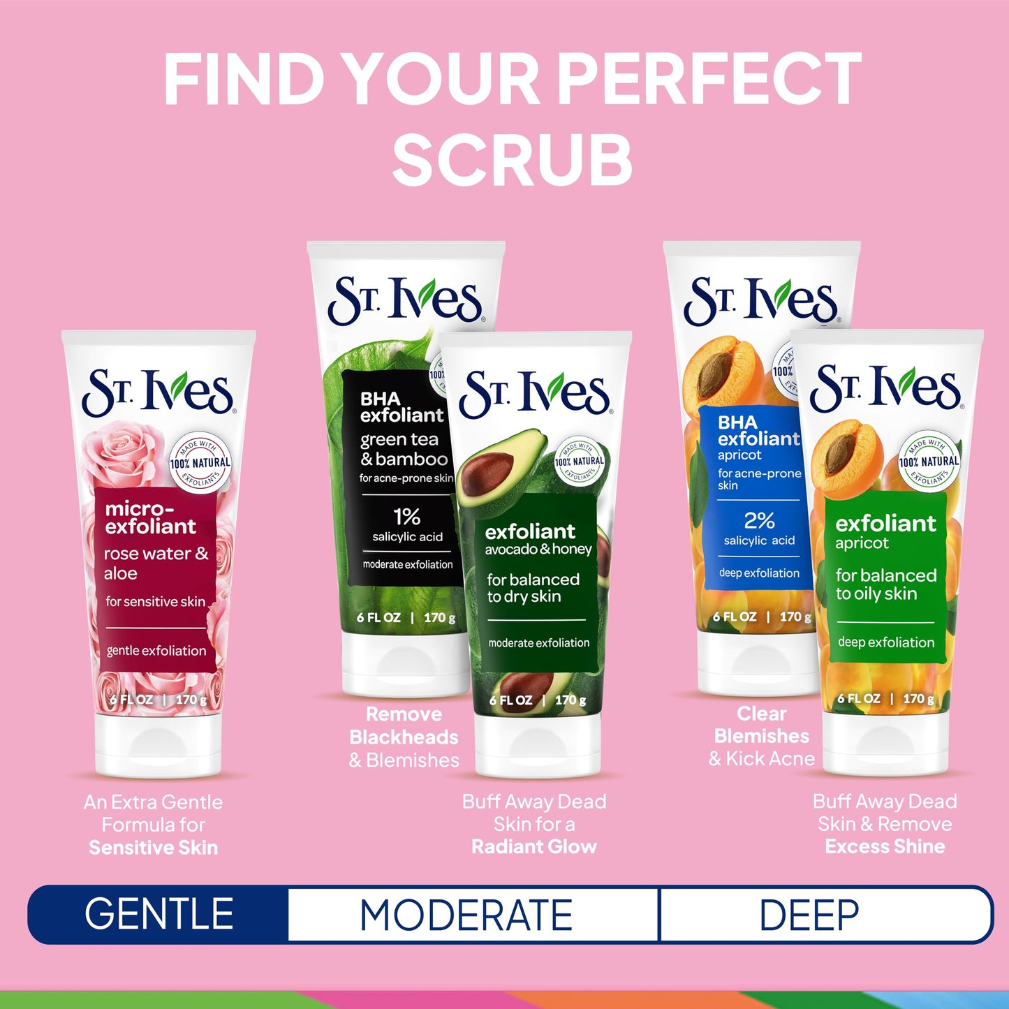 St. Ives Gentle Smoothing Face Scrub with Rose Water & Aloe Vera, 100% Natural Exfoliants, Paraben & Oil-Free, 6 oz