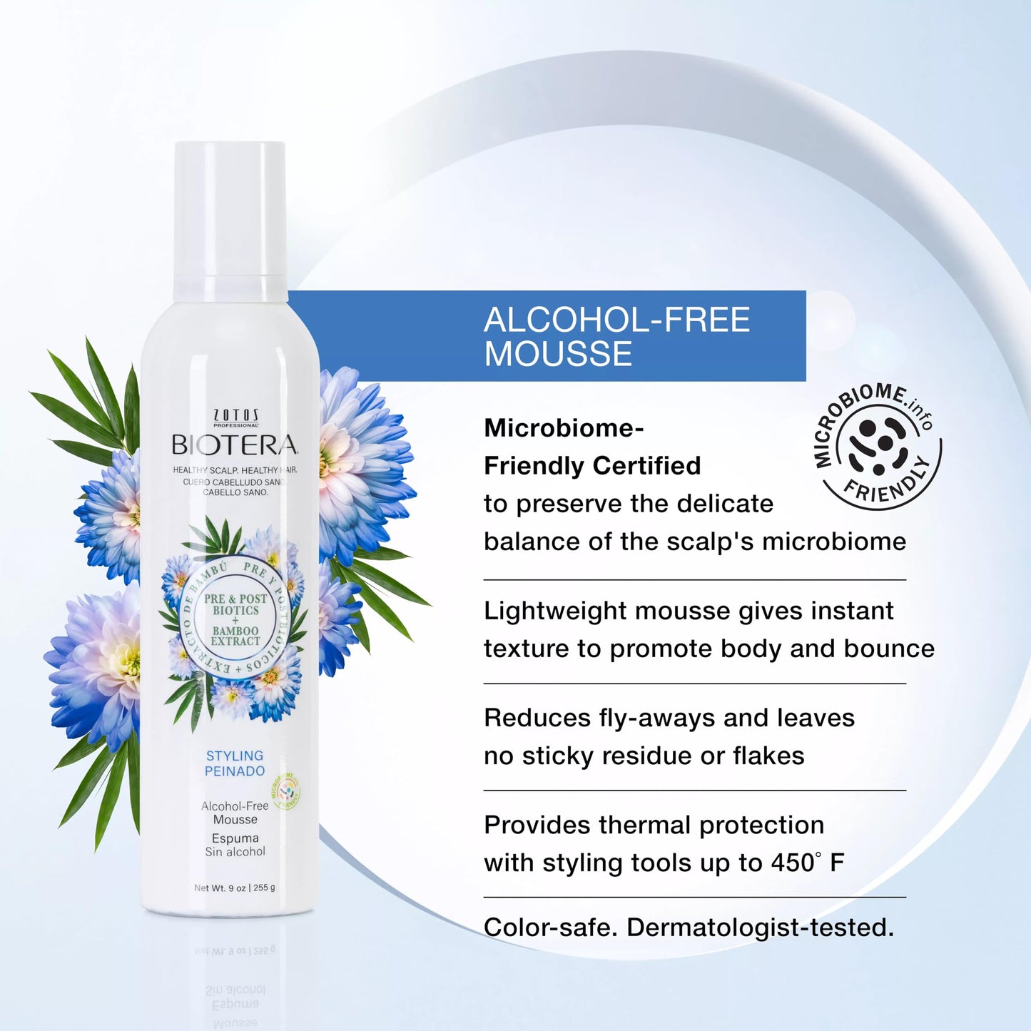 BIOTERA Lightweight Styling Mousse 9 Fl Oz | Alcohol-Free Volumizing Foam for Body & Bounce | Vegan, Paraben-Free, Color-Safe, Microbiome Friendly