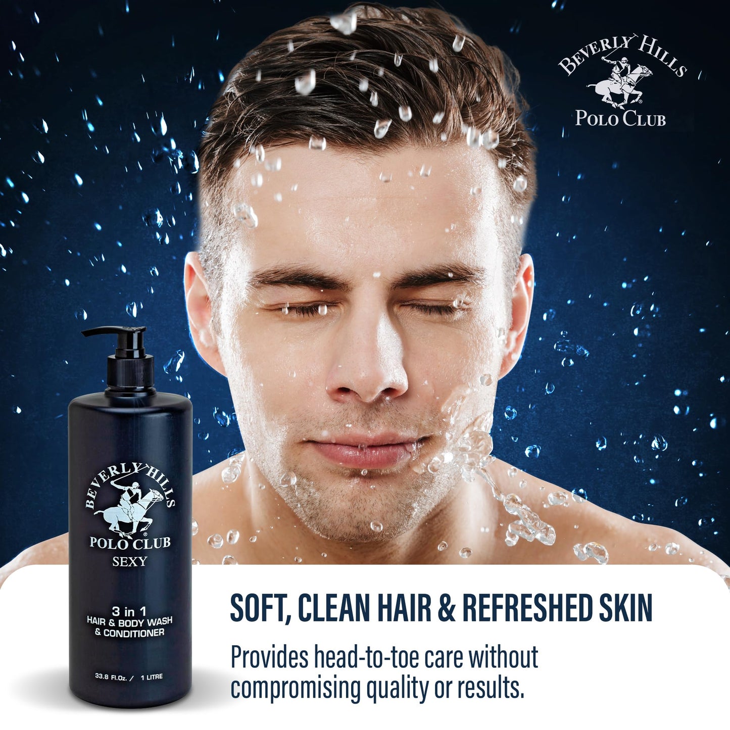 Beverly Hills Polo Club Men's 3 in 1 Shampoo Conditioner and Body Wash Featuring Luxury Scents Blaze Blue Classic and Sexy 33.8 oz BHPC (Sexy)