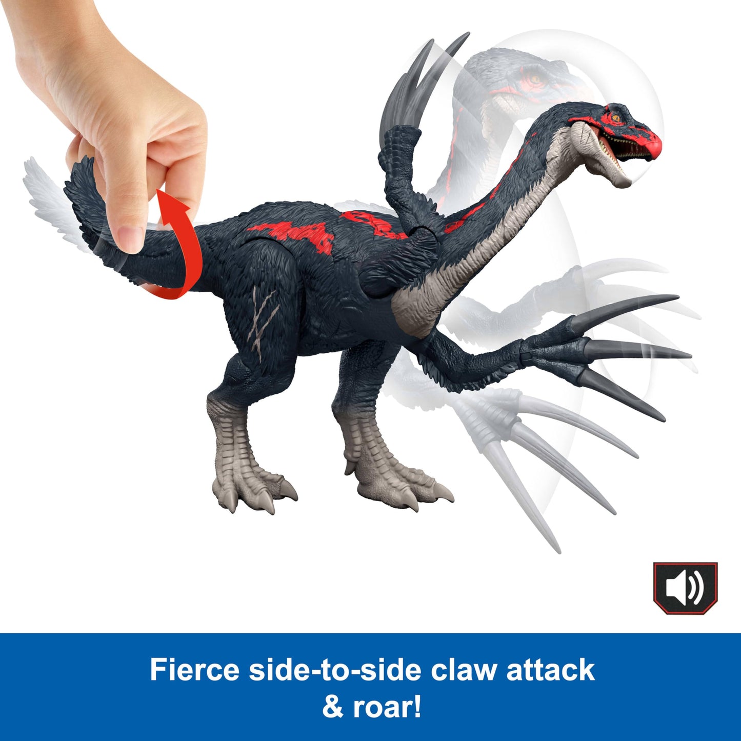 Mattel Jurassic World Chaos Theory Slash N Roar Therizinosaurus Dinosaur Action Figure Toy, Attack Claws & Sound, Digital Play