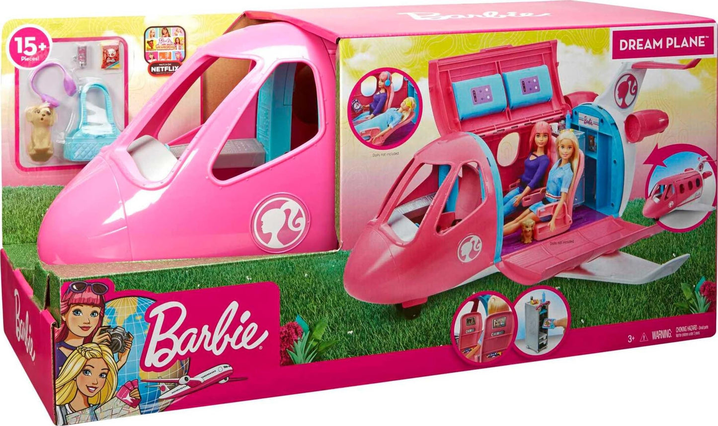 Barbie Dreamplane Airplane Toys Playset with 15+ Accessories Including Puppy, Snack Cart, Reclining Seats and More (Amazon Exclusive)