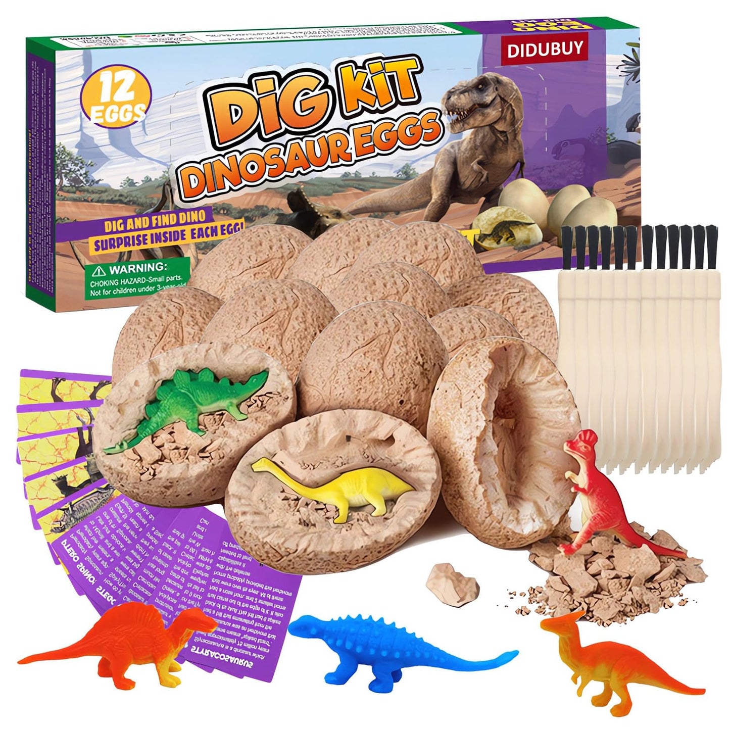 Dino Eggs Dig Kit 12-Pack – Dinosaur Excavation Science Kits for Kids 3-12, Easter Basket & Stocking Stuffer Toys for Boys & Girls
