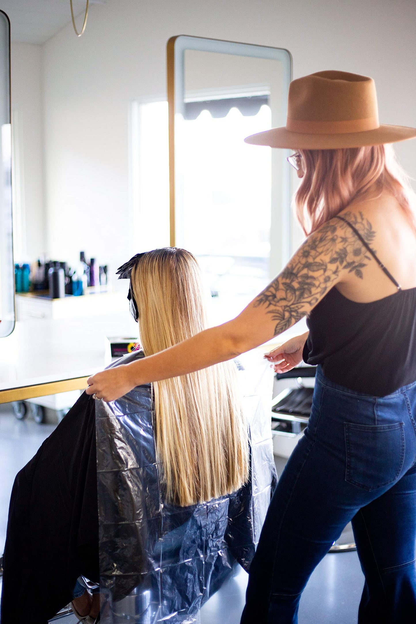 FRAMAR Backwards Bib Disposable Hair Cutting Capes Salon, Protects Clients, Disposable Salon Capes & Chair, Hair Dye Cape, Barber Cape – 50 bibs