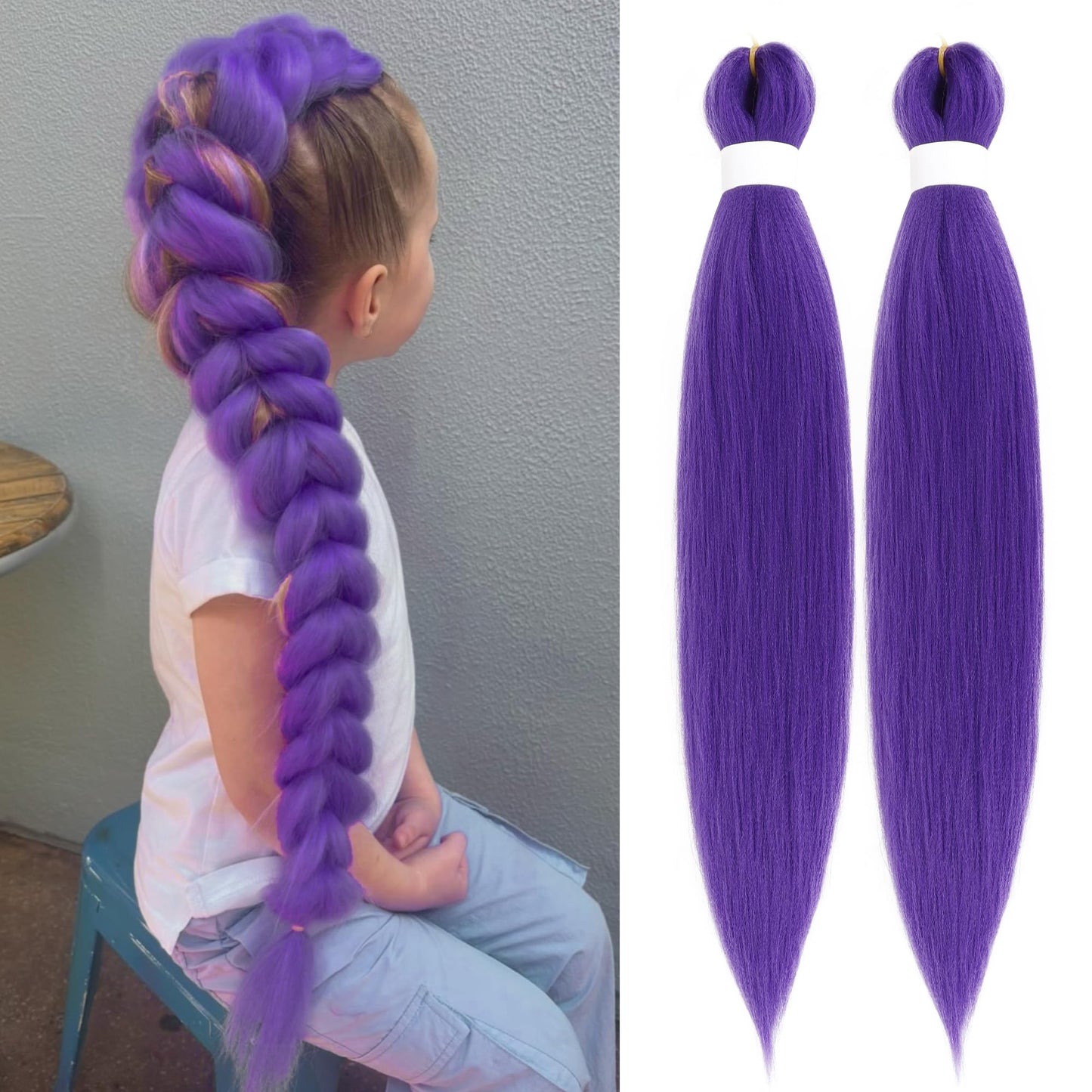 Long Purple Pre-Stretched Braiding Hair Extensions – Synthetic Jumbo Braids for Women, Stage Performance, Party, Halloween & Cosplay Styles