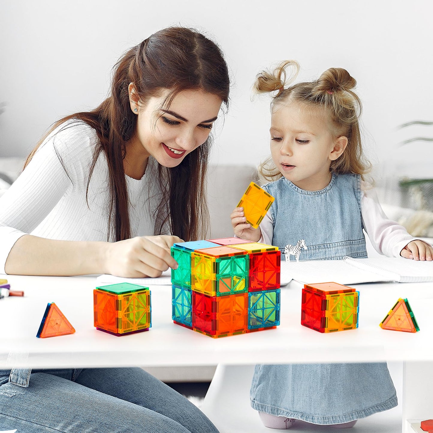 FNJO 100PCS Magnetic Tiles Building Set – STEM Construction Blocks for Preschool, Kindergarten, Classroom, Teacher Supplies, Stacking Toy
