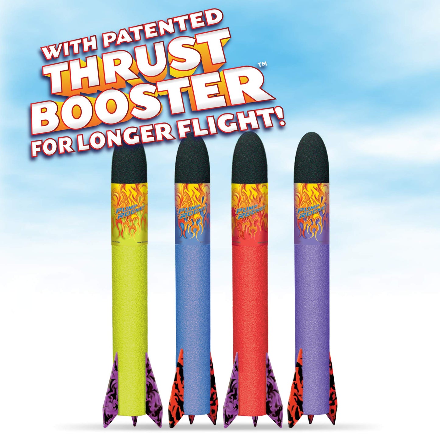 Geospace Handheld Stomp Rocket Battle Pack – 36" Foam Rockets with 2 Launchers, 4 Rockets, Outdoor Fun Toy for Kids Boys & Girls