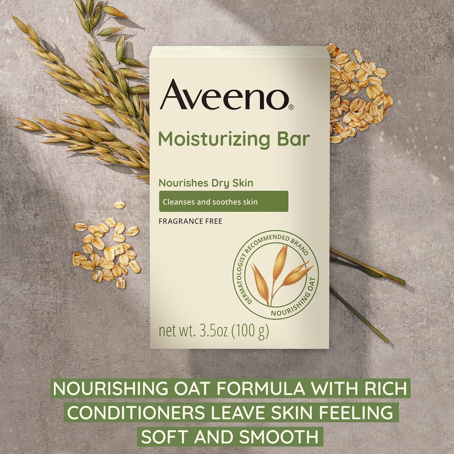 Aveeno Gentle Moisturizing Bar Facial Cleanser with Nourishing Oat for Dry Skin, Fragrance-free, Dye-Free, & Soap-Free, 3.5 oz (Pack of 6)