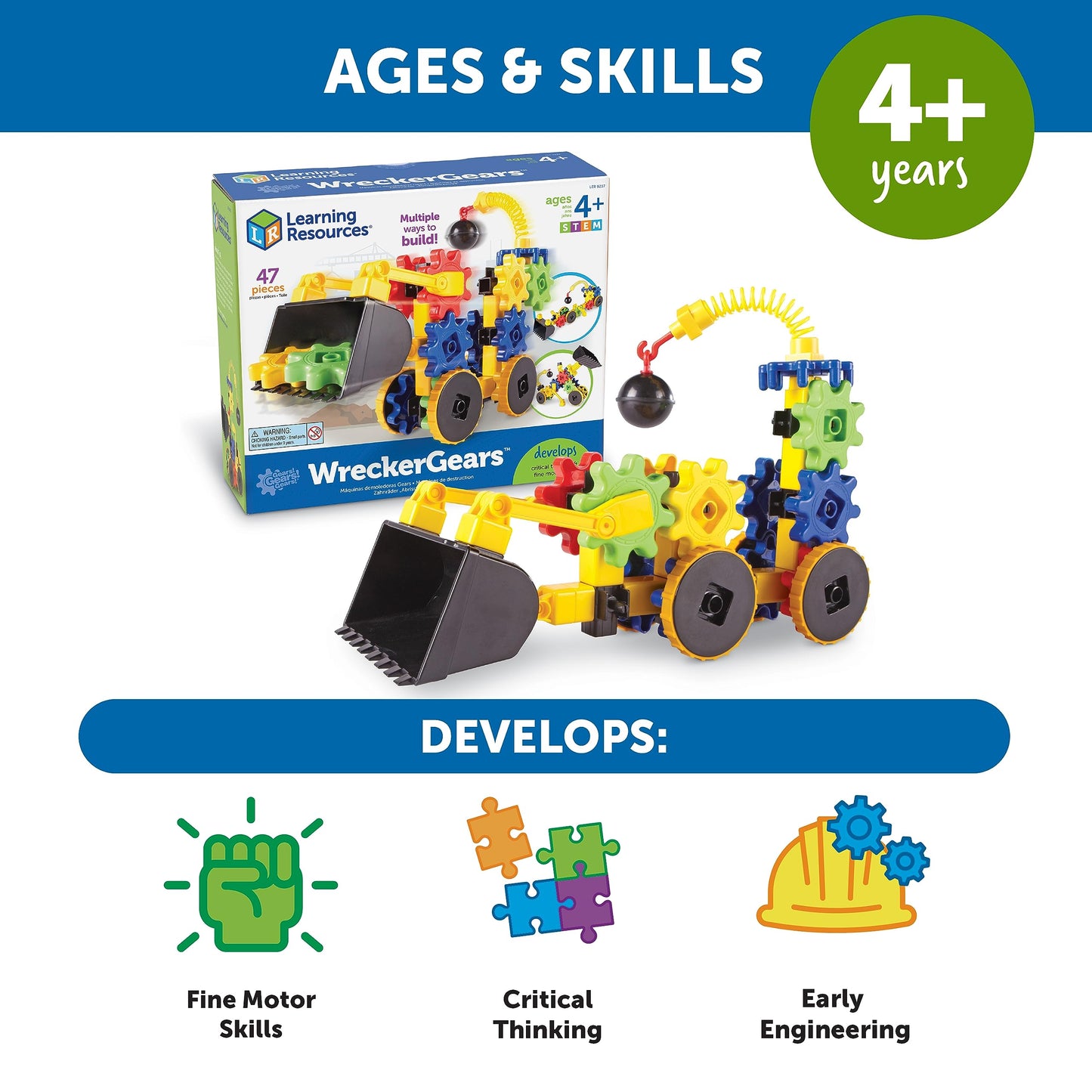 Learning Resources Gears! Gears! Gears! WreckerGears, Gears Toy, Puzzle, 47 Pieces, Ages 4+