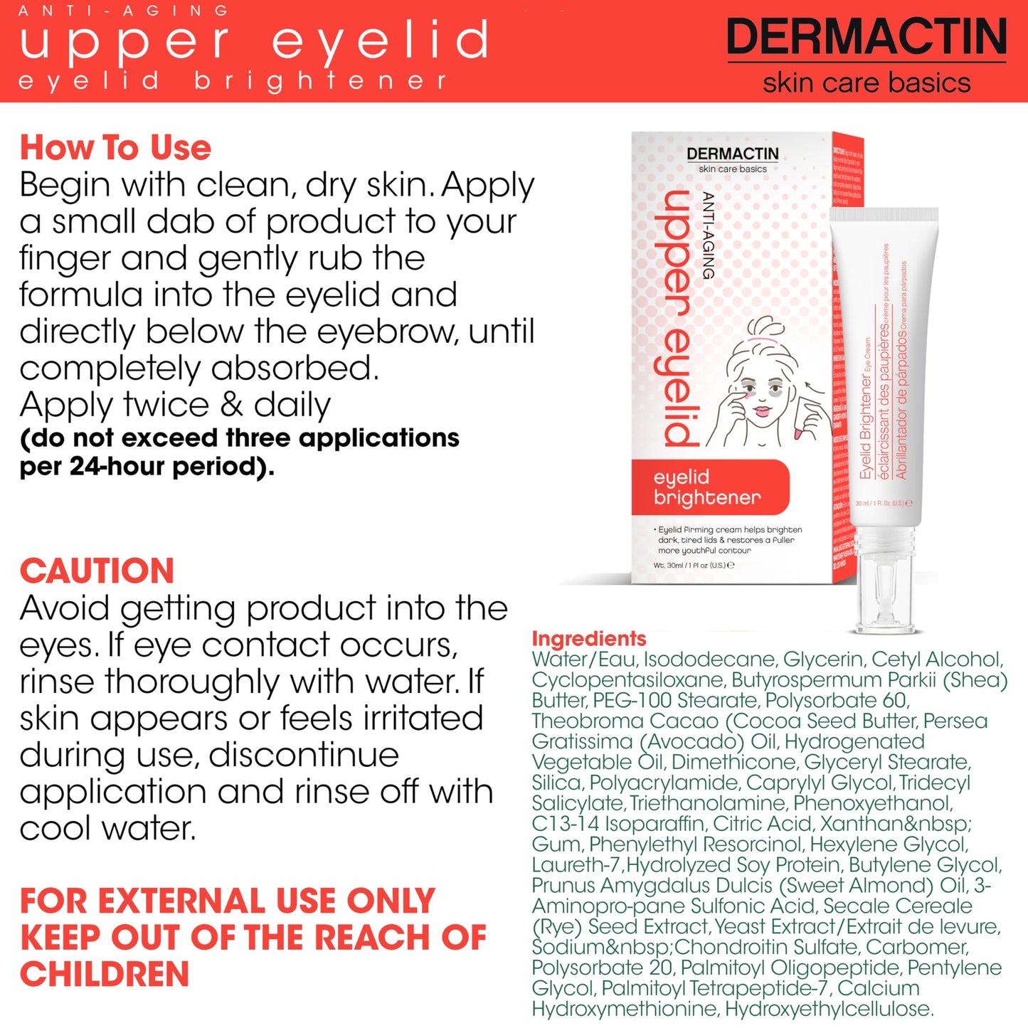 Dermactin Upper Eyelid Cream 1 oz – Firms & Tones Sagging Lids, Reduces Droop, Brightens Eyes, Gentle for Sensitive Skin