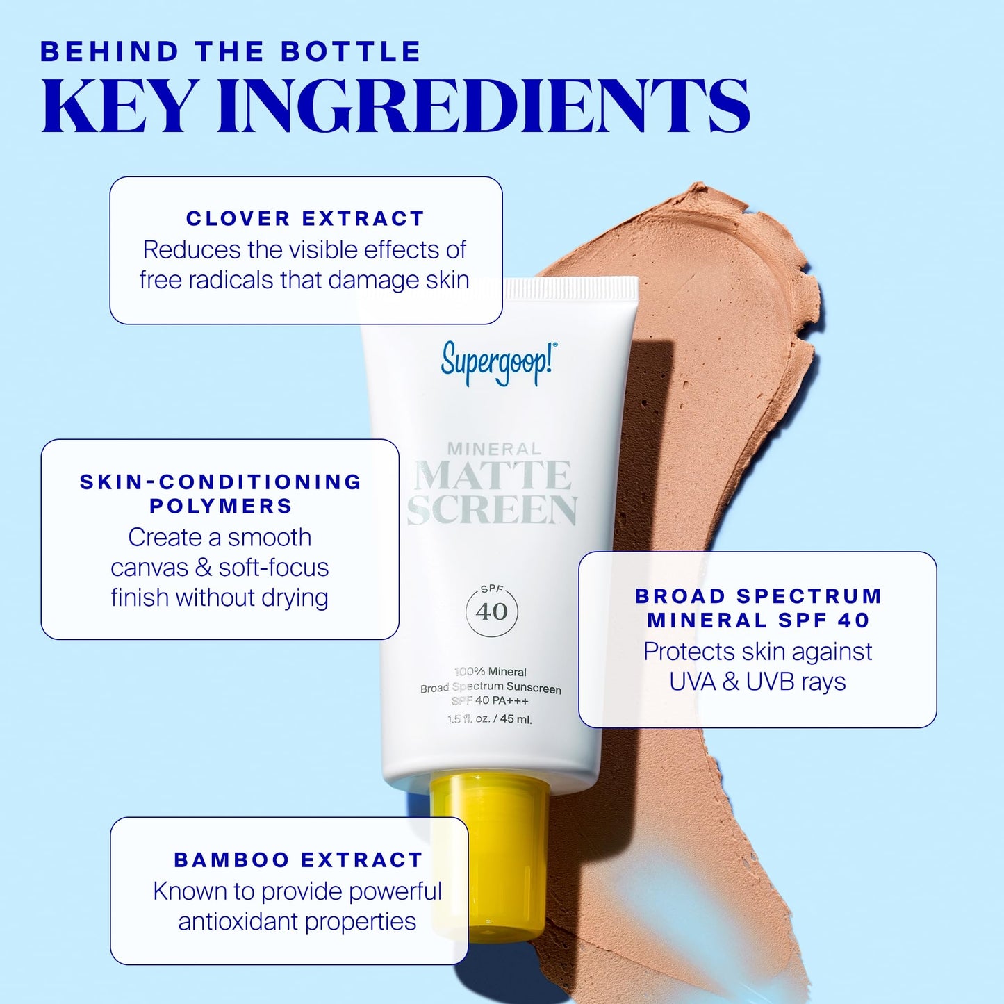 Supergoop! Mineral Mattescreen SPF 40 Face Sunscreen - 100% Mineral, Oil-Free, Pore-Minimizing, Shine Control, Water & Sweat Resistant, 45mL