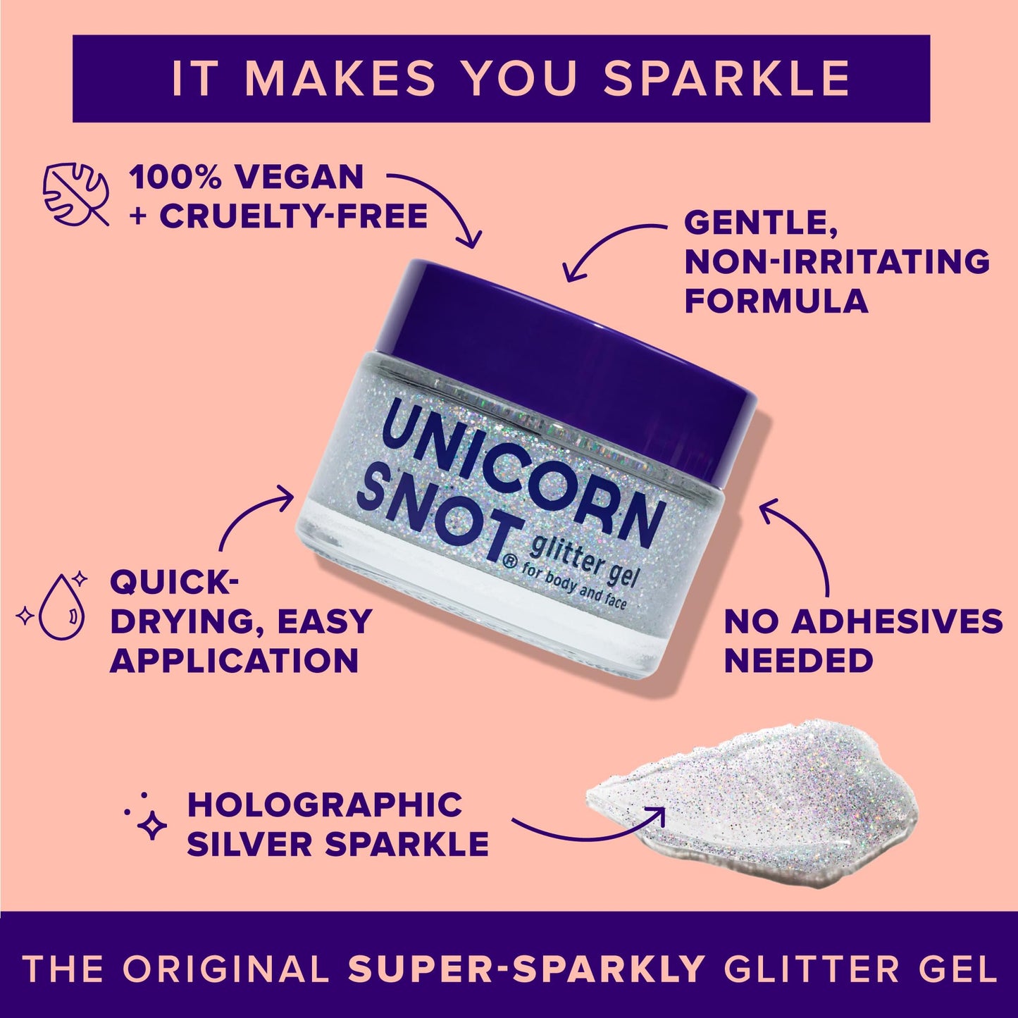 UNICORN SNOT Holographic Face & Body Glitter Gel – Silver Disco Glitter Makeup for Festival, Rave, Cosplay & Halloween – Vegan, Cruelty-Free, 1.7 oz
