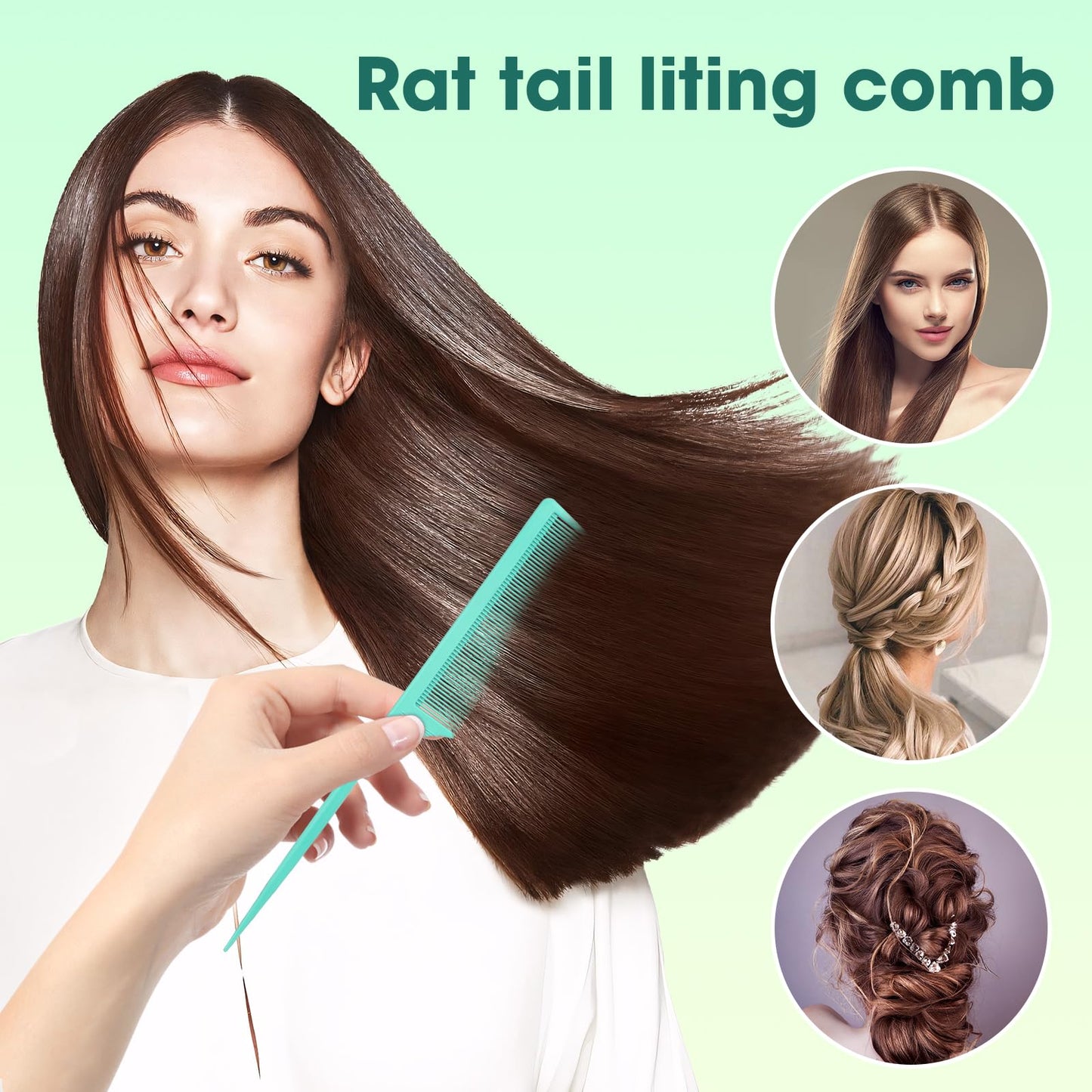 2Pcs Rat Tail Comb Parting Combs for Women, Fine Tooth Parting Tip Carbon Fiber Root Teasing Anti Static Hair Comb for Styling (Green,Black)