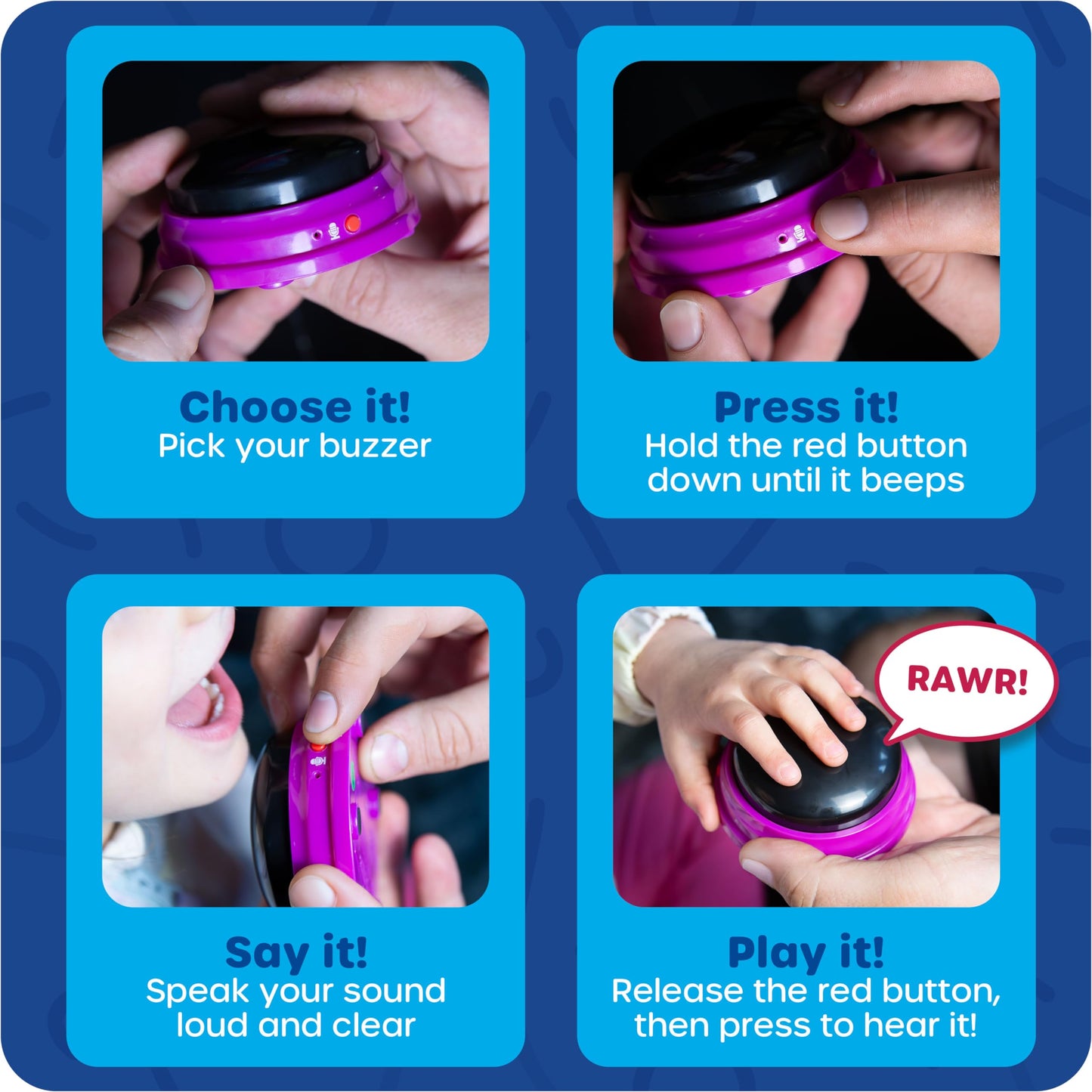 Learning Resources Recordable Answer Buzzers, Set of 4, Ages 3+ | Personalized Sound Buttons for Games, Trivia, Family Fun