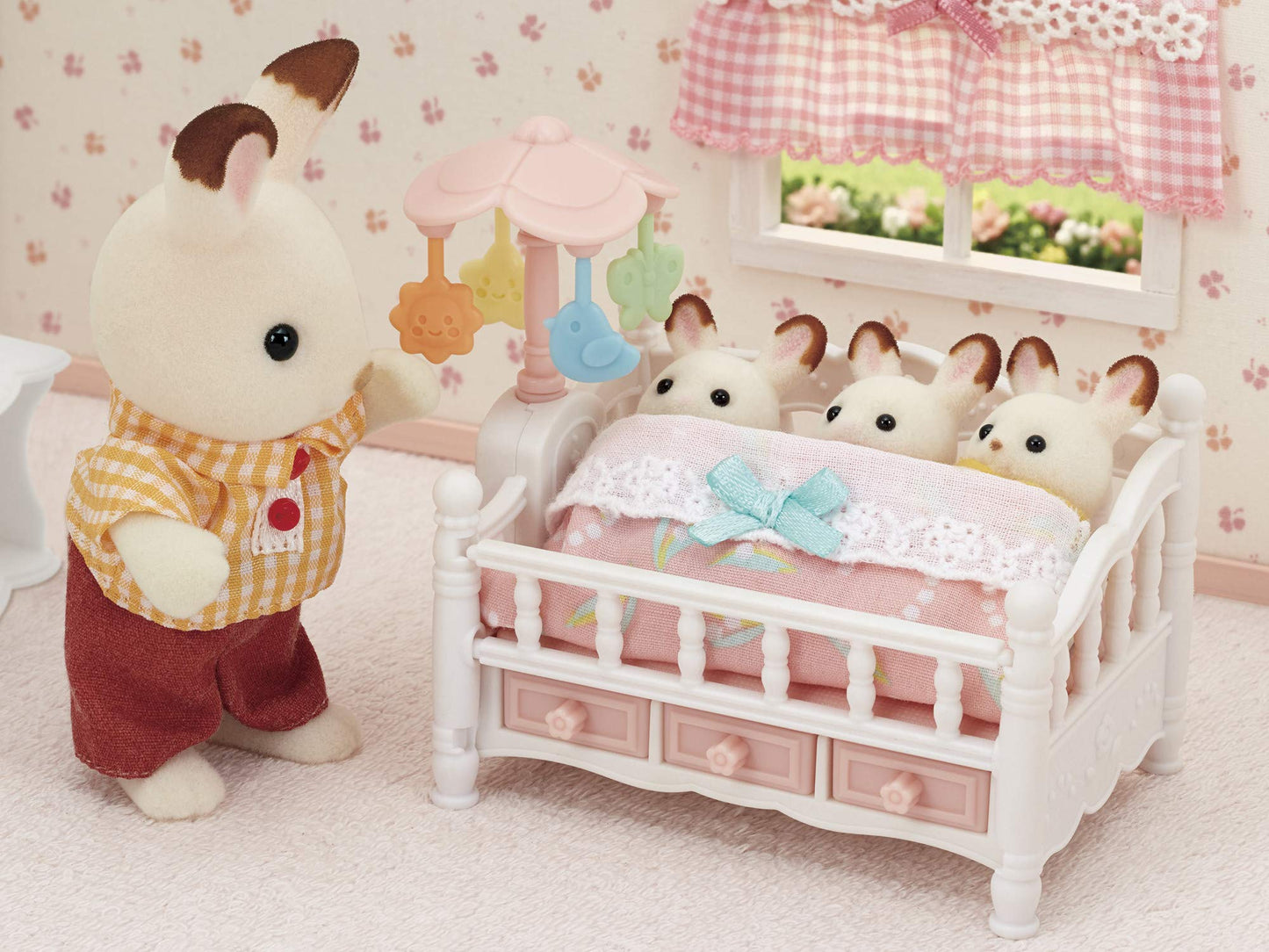 Calico Critters Crib with Mobile - Interactive Dollhouse Furniture Set with Working Features
