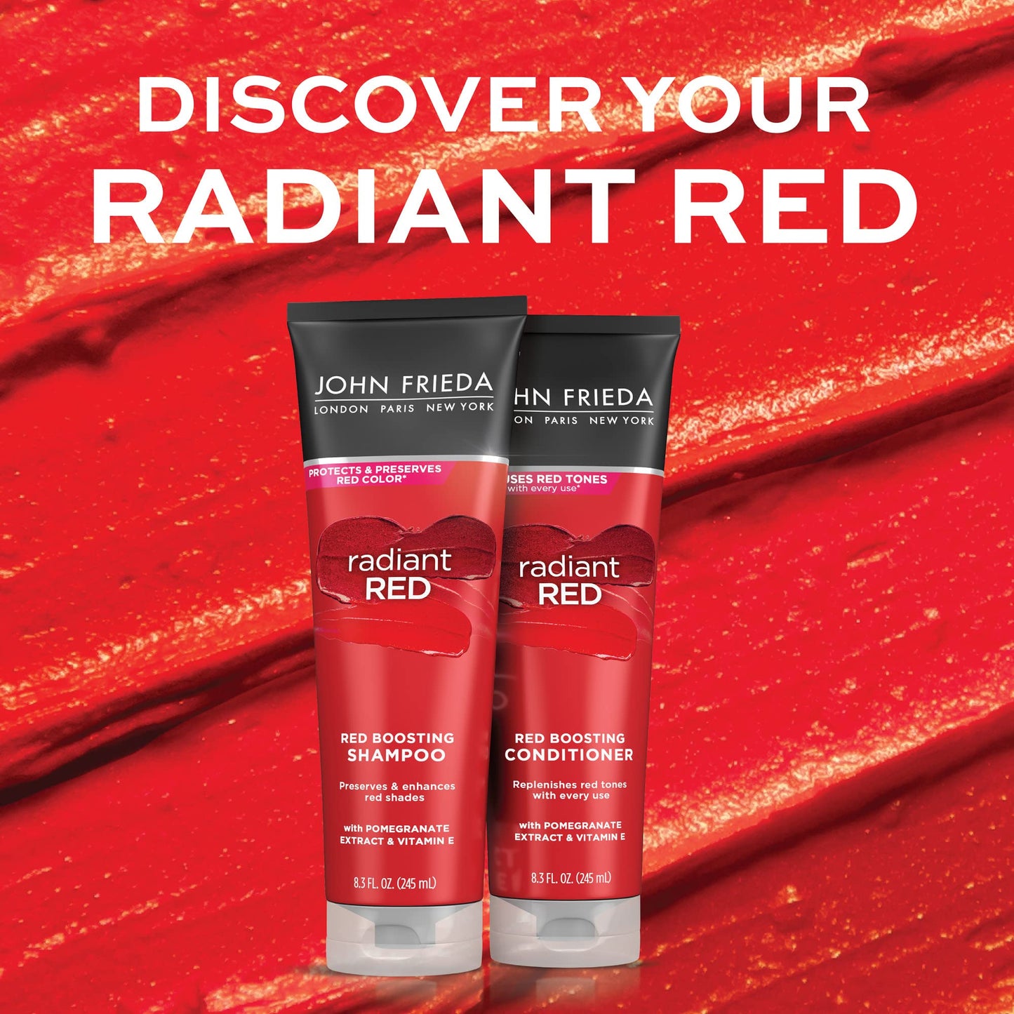 John Frieda Radiant Red Shampoo & Conditioner Bundle, Enhancing Shampoo & Conditioner, Helps Enhance Shades, with Pomegranate and Vitamin E