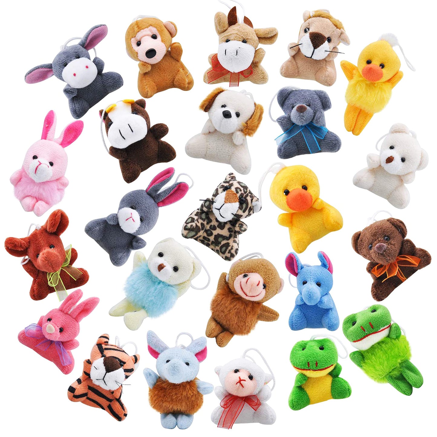 JOYIN 24 Pack Mini Animal Plush Toys (3") – Keychain Stuffed Animals for Kids, Party Favors, School Gifts, Carnival & Goodie Bag Prizes