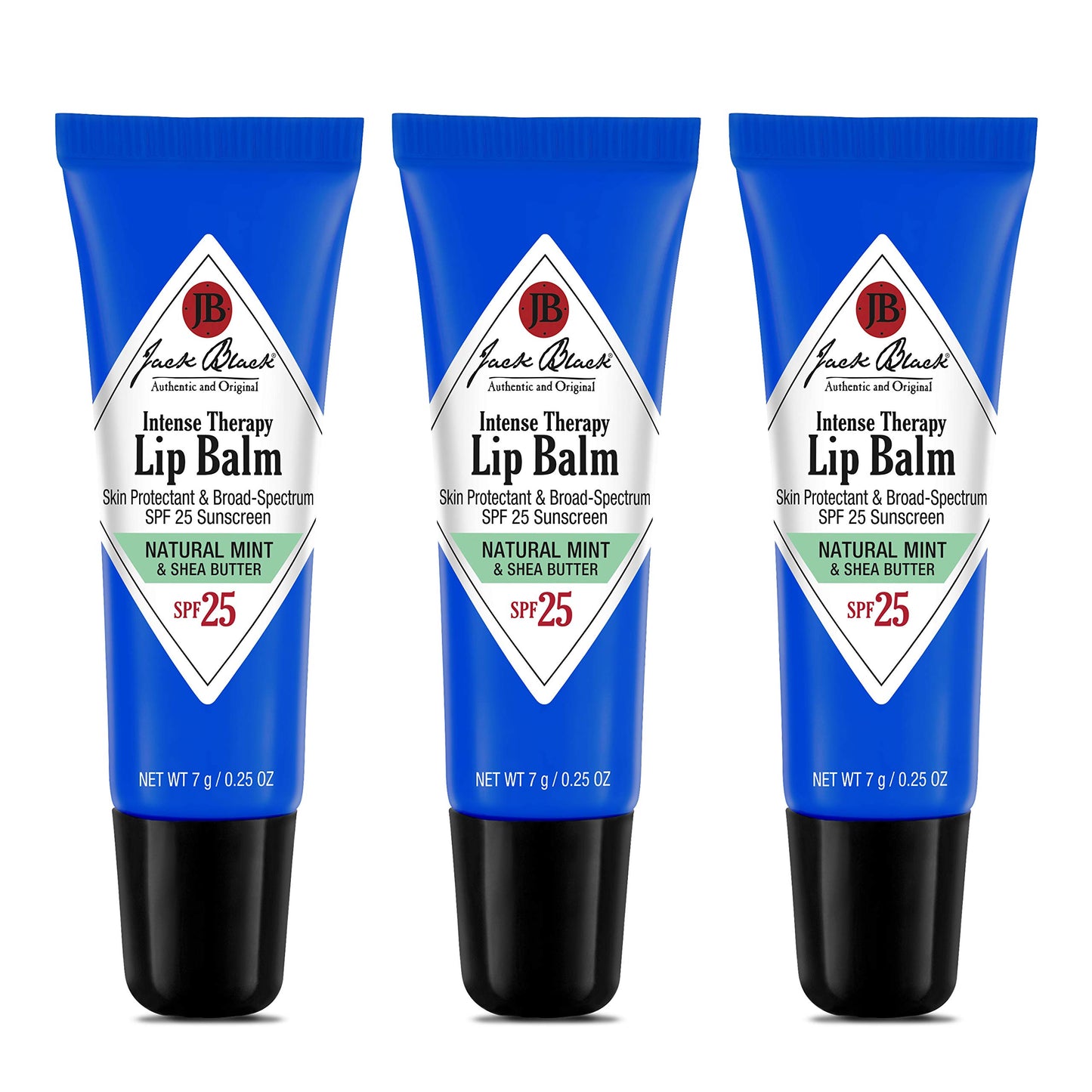 Jack Black Intense Therapy Lip Balm, 0.25 oz, 3-Pack – Natural Mint & Shea Butter, SPF 25, Hydrating & Long-Lasting Lip Moisturizer