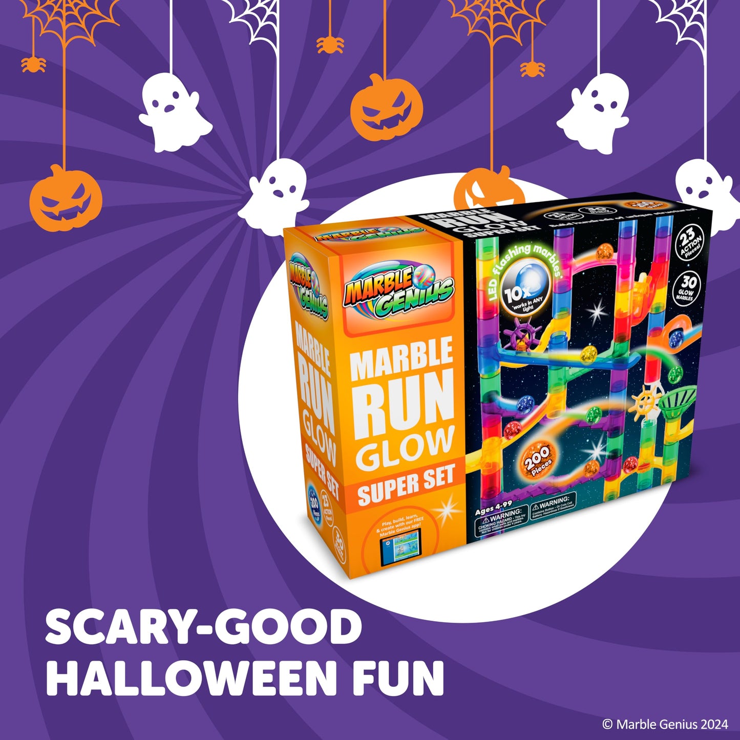 Marble Genius Marble Run Track - 200-Piece, Multicolor, Space Theme - Glow-in-The-Dark Marble Set & STEM Building Toy & Race Track for Ages 4+