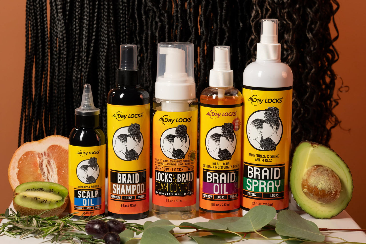 AllDay Locks Braid Foam 8oz | Long-Lasting Mousse for Shine & Hold | Frizz-Free Finish with Tea Tree, Lavender & Peppermint Oils | Moisturizes Braids & Twists