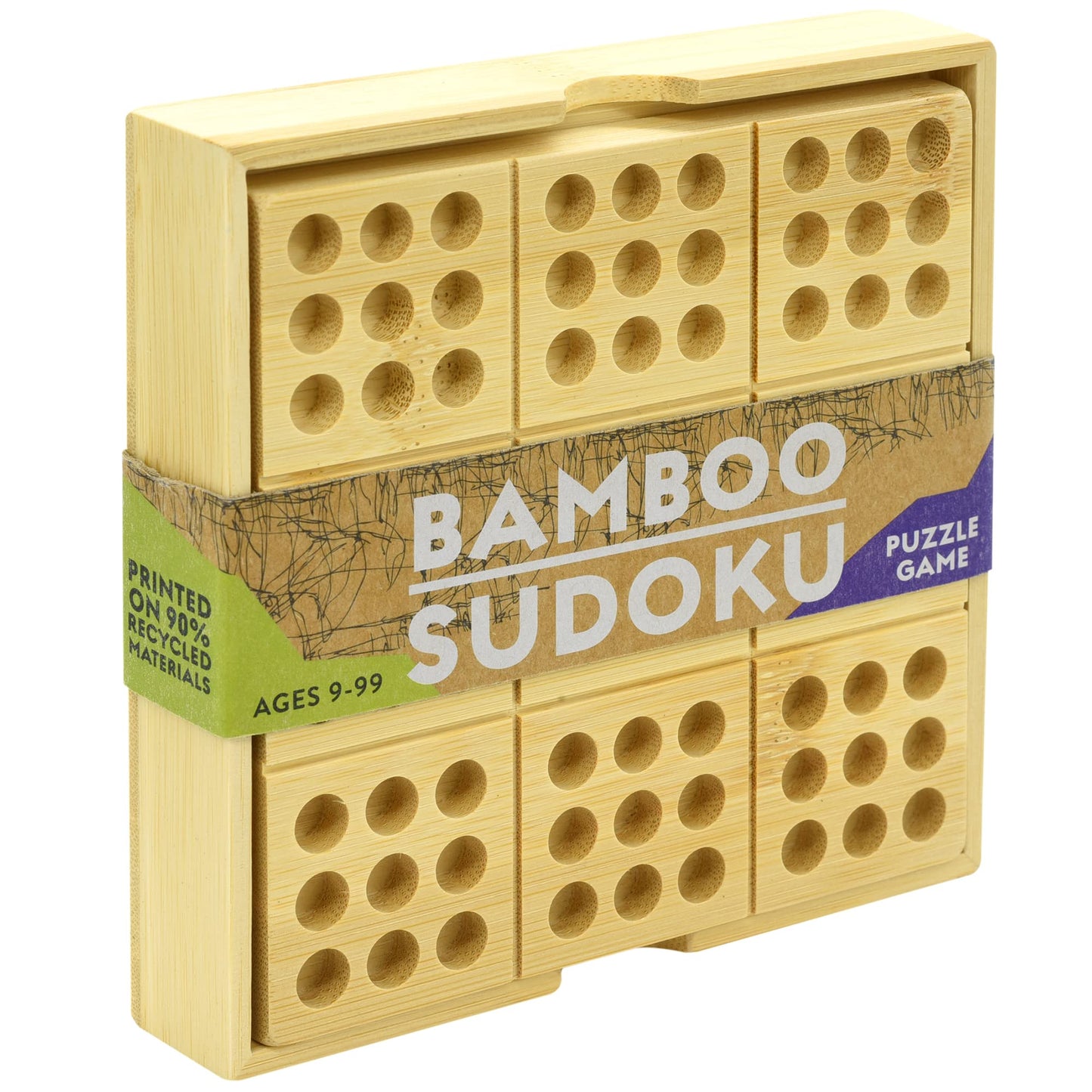 Project Genius Ecologicals Bamboo Sudoku – Eco-Friendly Puzzle Set with Numbered Pegs & 30-Puzzle Sudoku Booklet, Bamboo Game for Kids & Adults