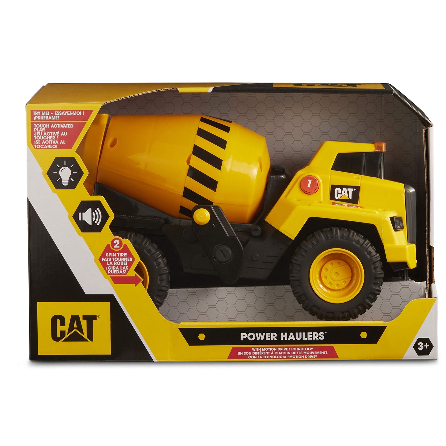 CAT Construction Toys, 11.5" Power Haulers Cement Mixer with Lights, Sounds, Motion Drive Technology & Working Features for Kids Ages 3+
